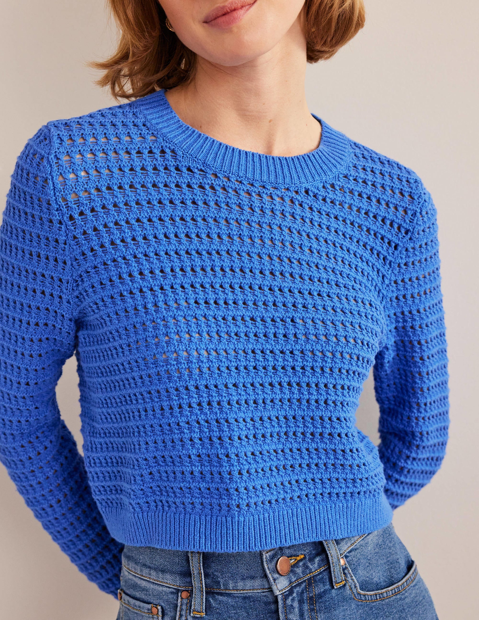 Cropped Crochet Sweater-Nebulus Blue - Image 2