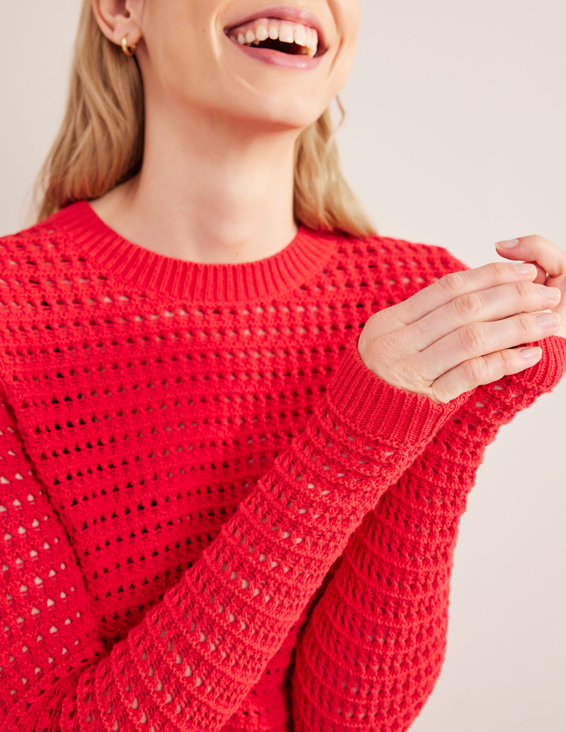 Cropped Crochet Sweater-High Risk Red-2