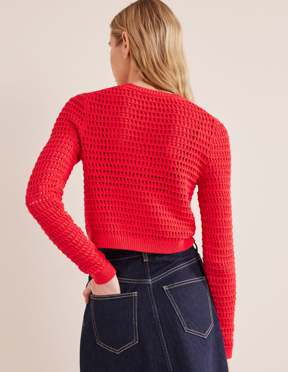 Cropped Crochet Sweater-High Risk Red-3