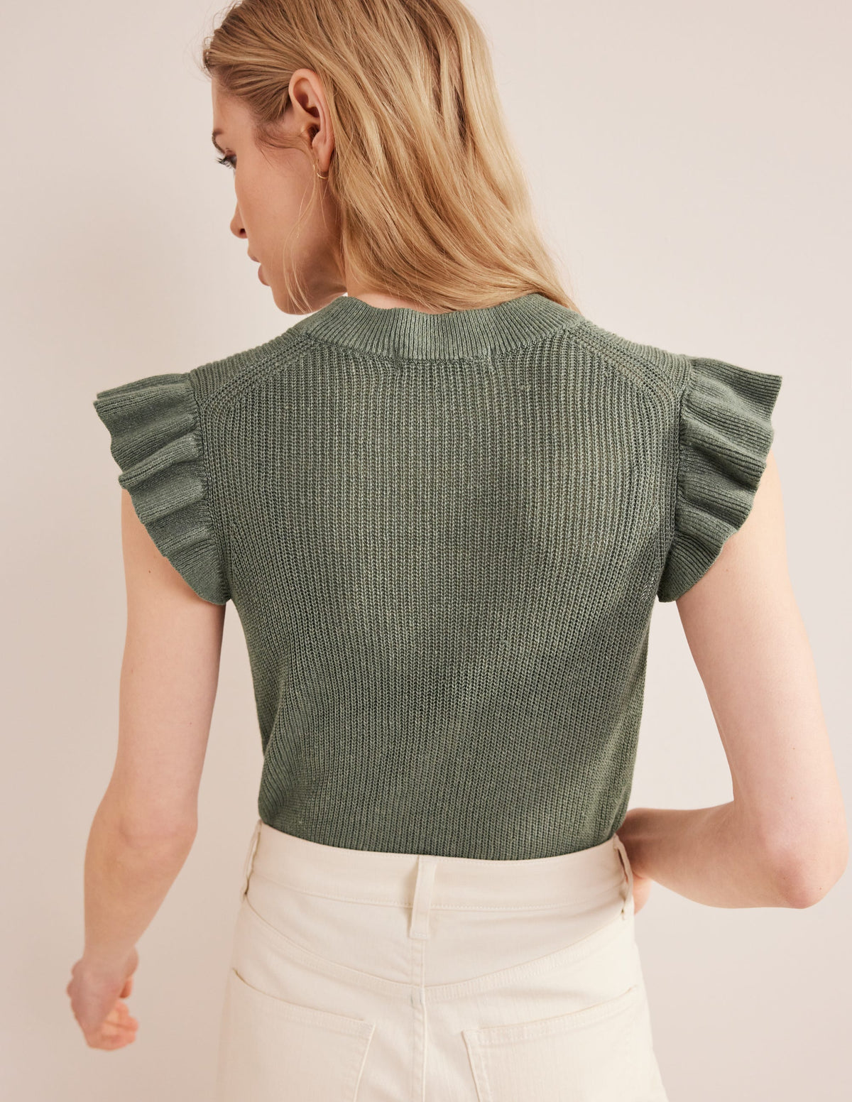 Ribbed Frill Linen Vest-Alder-3
