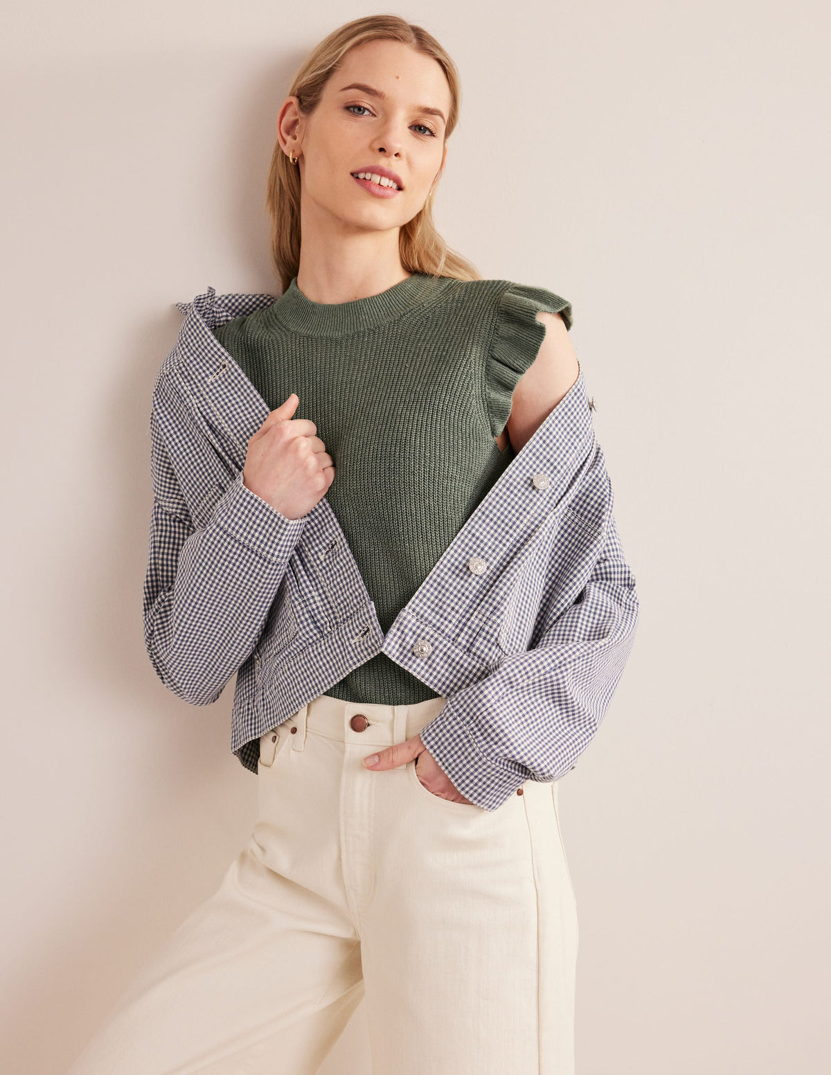 Ribbed Frill Linen Vest-Alder-4