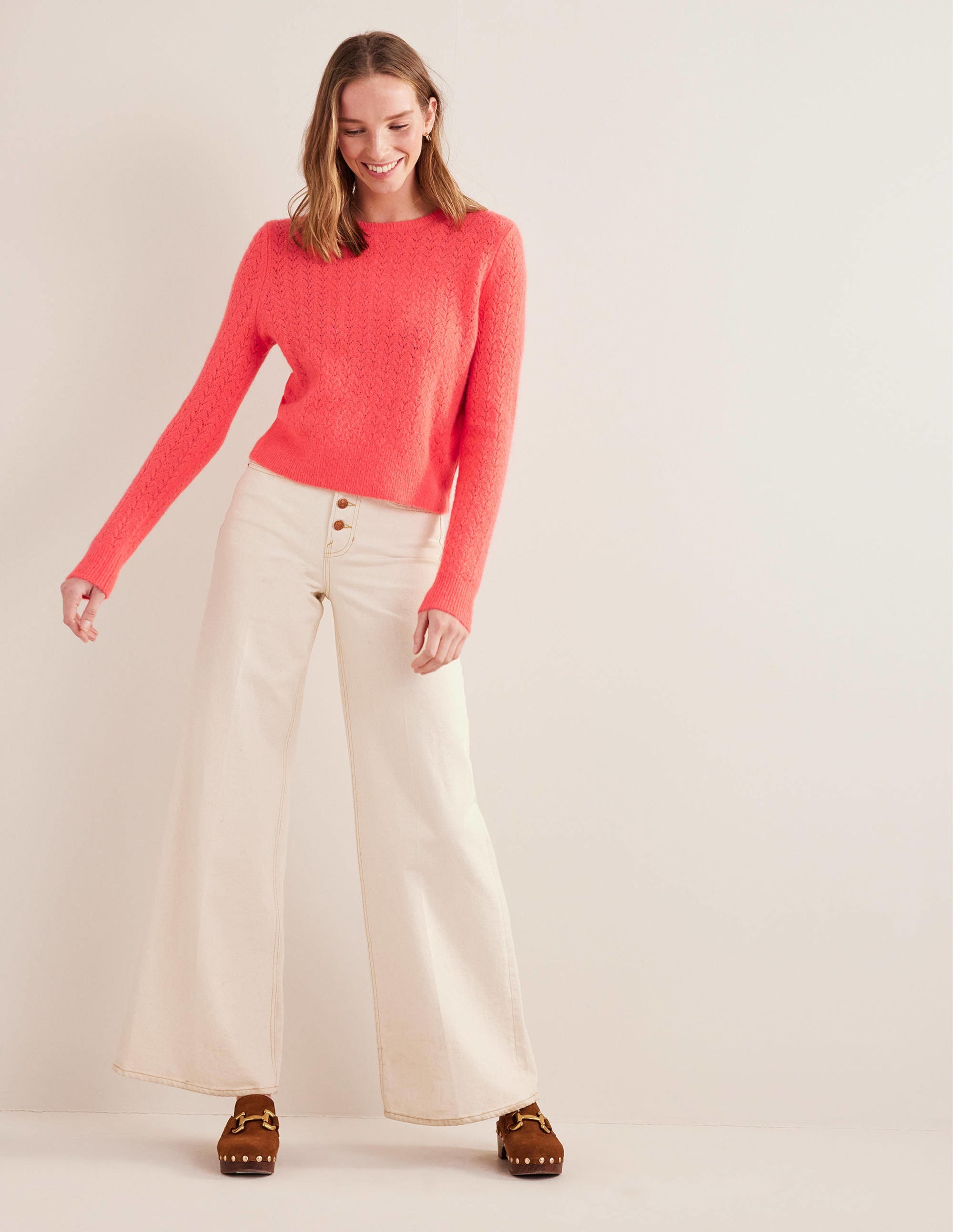Fluffy Pointelle Sweater-Coral - Image 4
