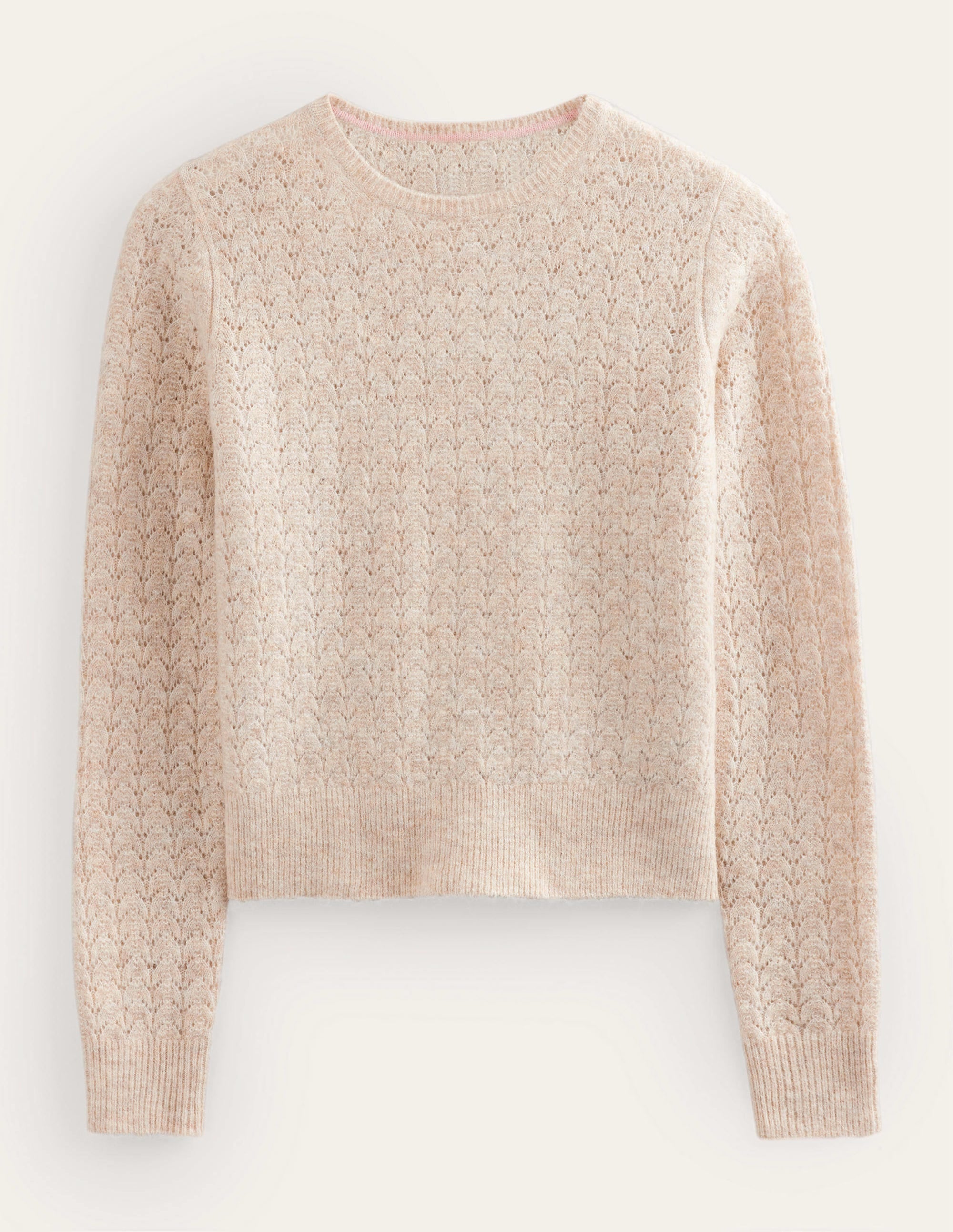 Fluffy Pointelle Sweater-Oatmeal Melange - Image 6