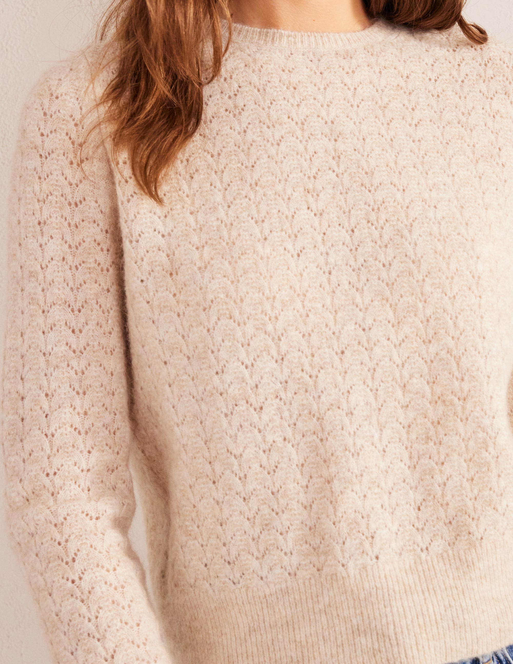 Fluffy Pointelle Sweater-Oatmeal Melange - Image 2