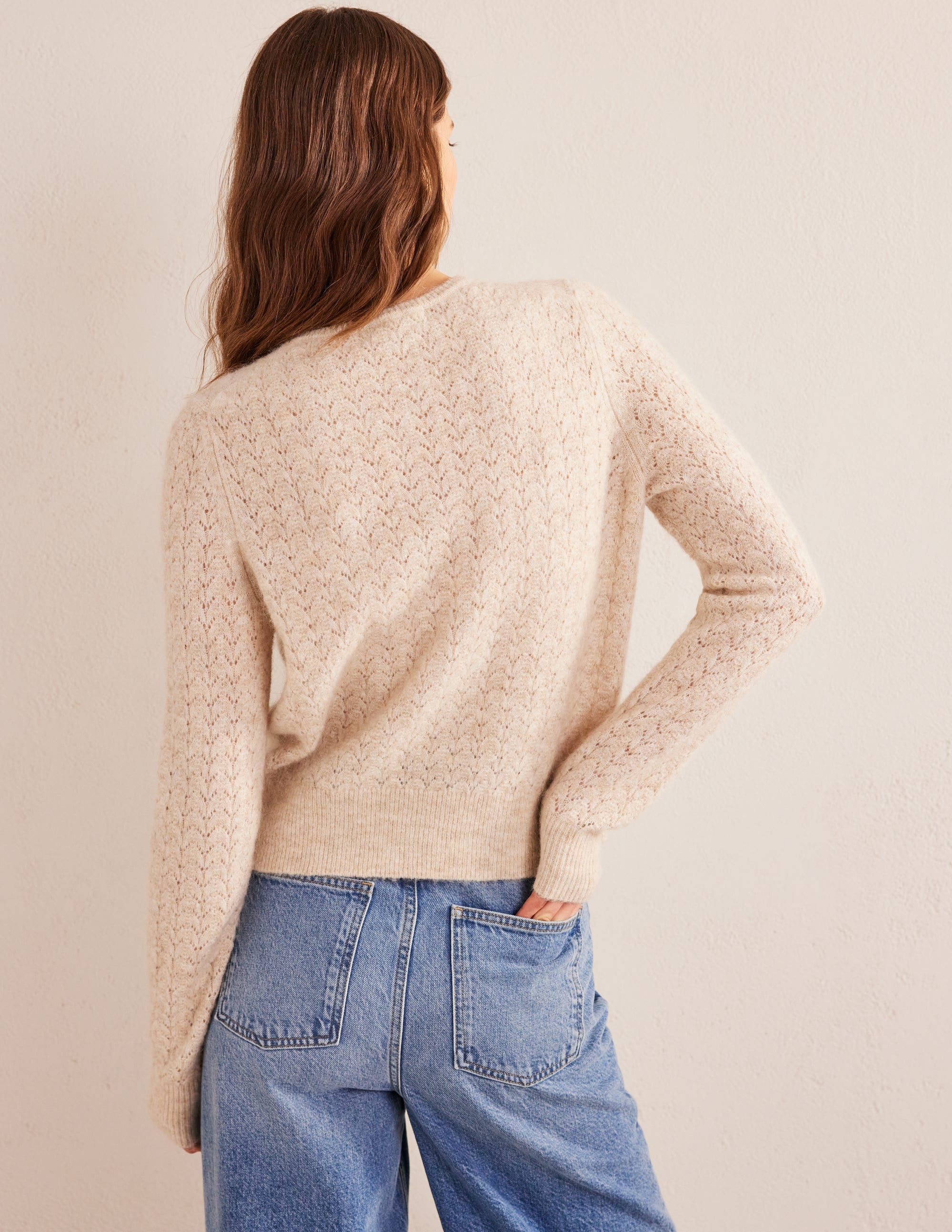 Fluffy Pointelle Sweater-Oatmeal Melange - Image 3