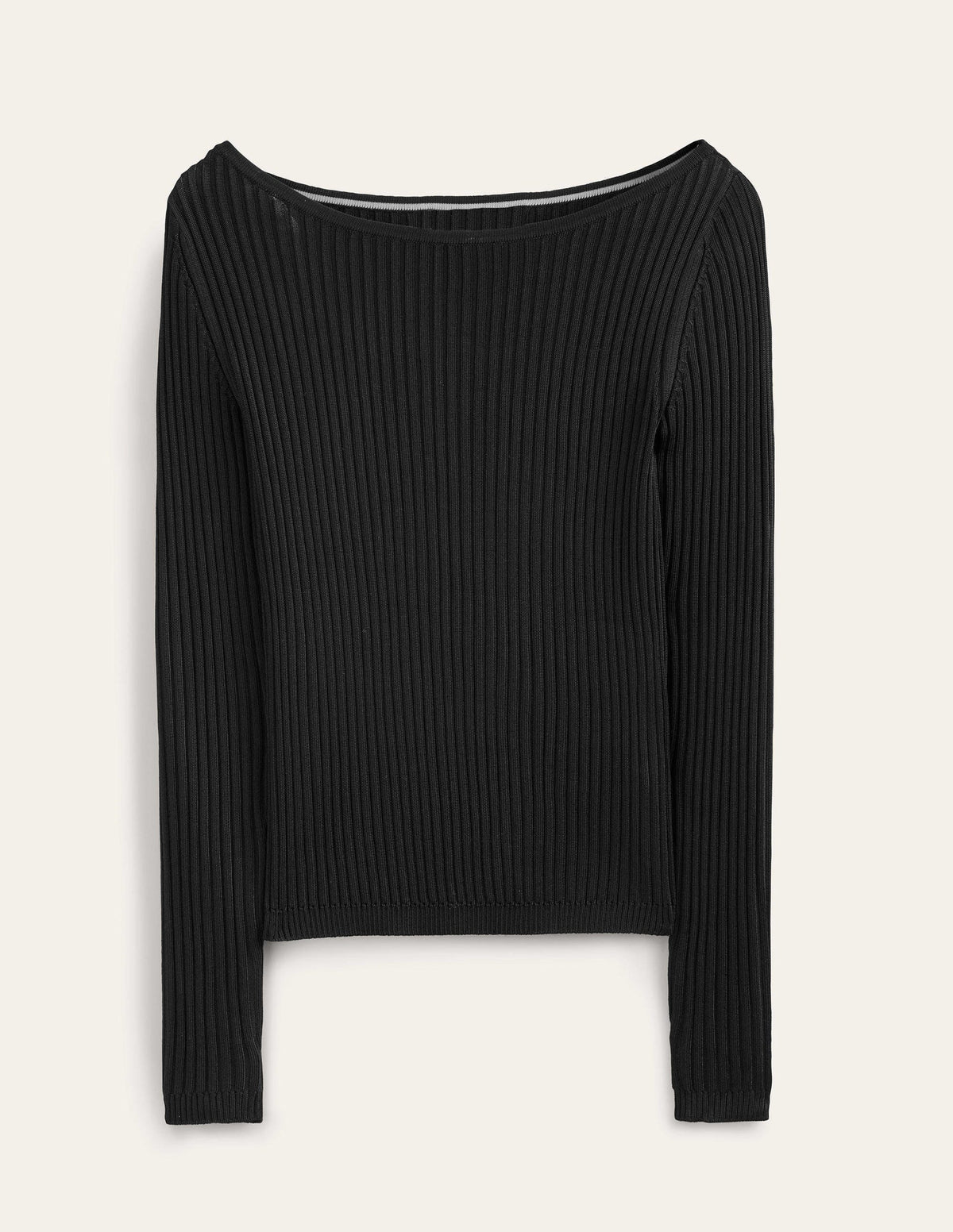 Ribbed Slash Neck Sweater-Black - Image 5