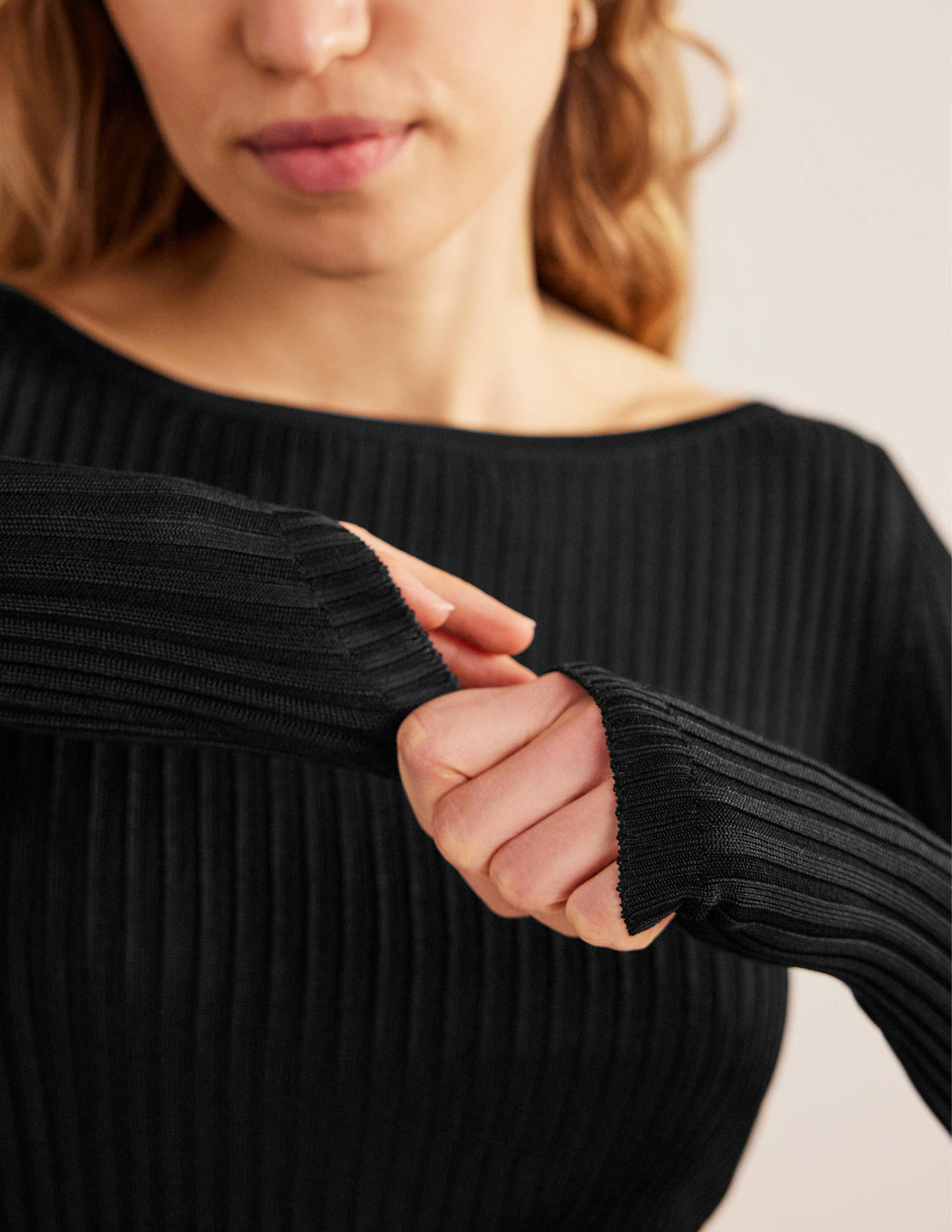 Ribbed Slash Neck Sweater-Black-2