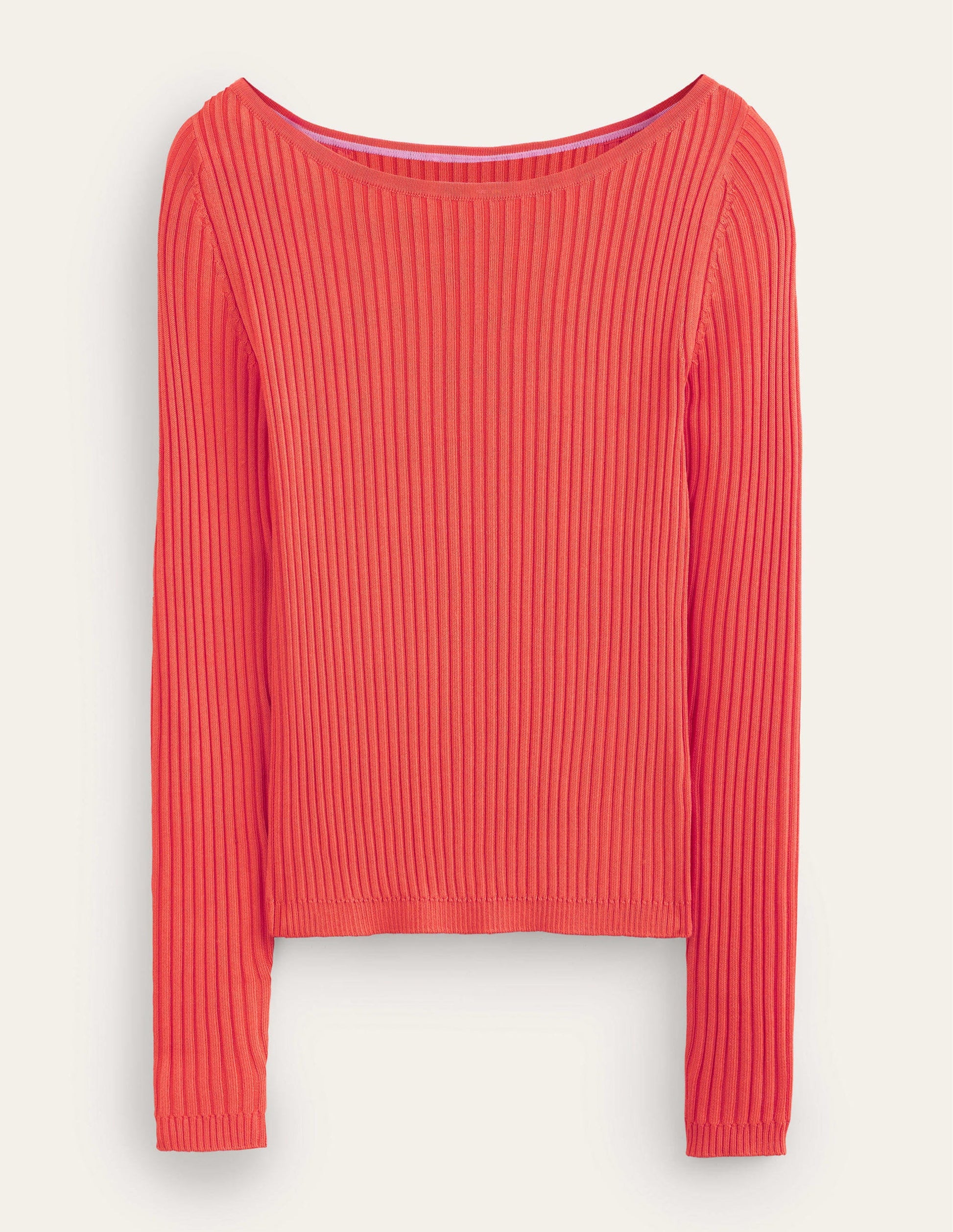 Ribbed Slash Neck Sweater-Vermillion Red-6