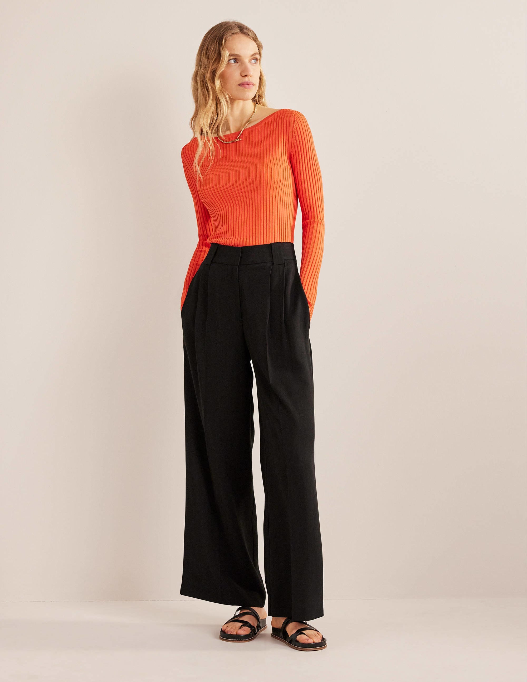 Ribbed Slash Neck Sweater-Vermillion Red - Image 4