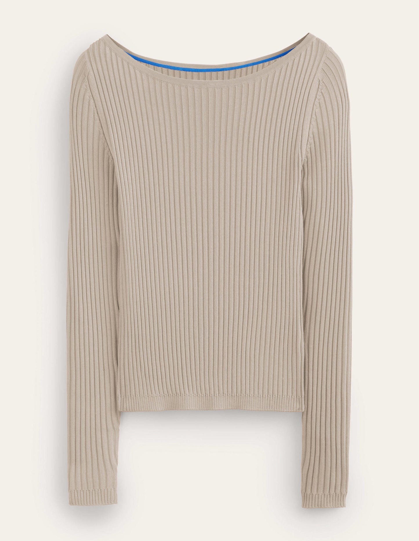 Ribbed Slash Neck Sweater-Stone