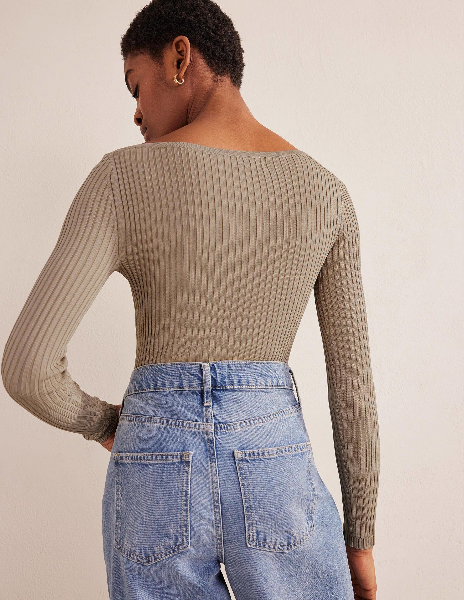 Ribbed Slash Neck Sweater-Stone-3