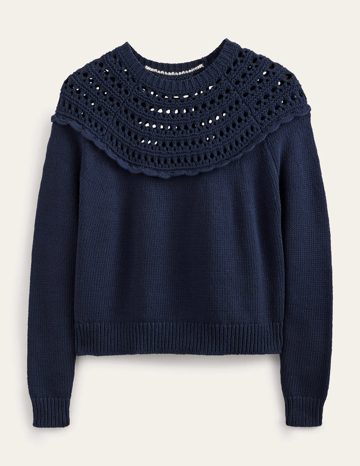 Crochet Yoke Sweater-Navy-5