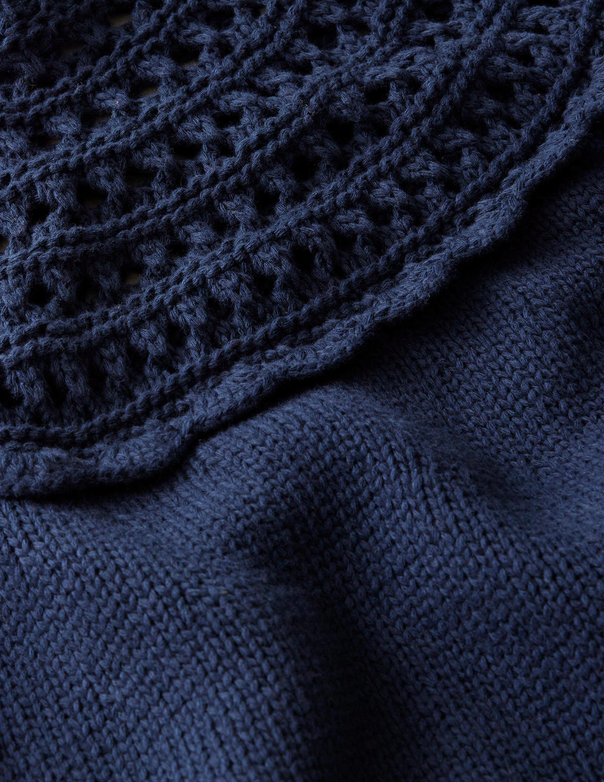 Crochet Yoke Sweater-Navy - Image 6