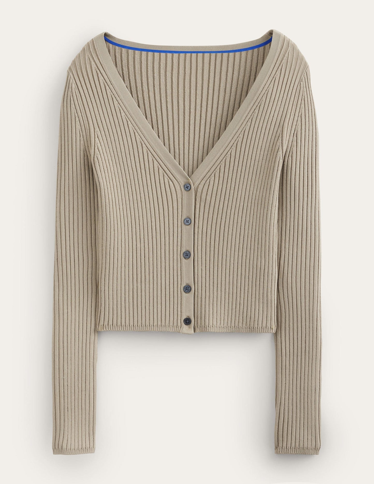 Cropped Wide Neck Rib Cardigan-Stone