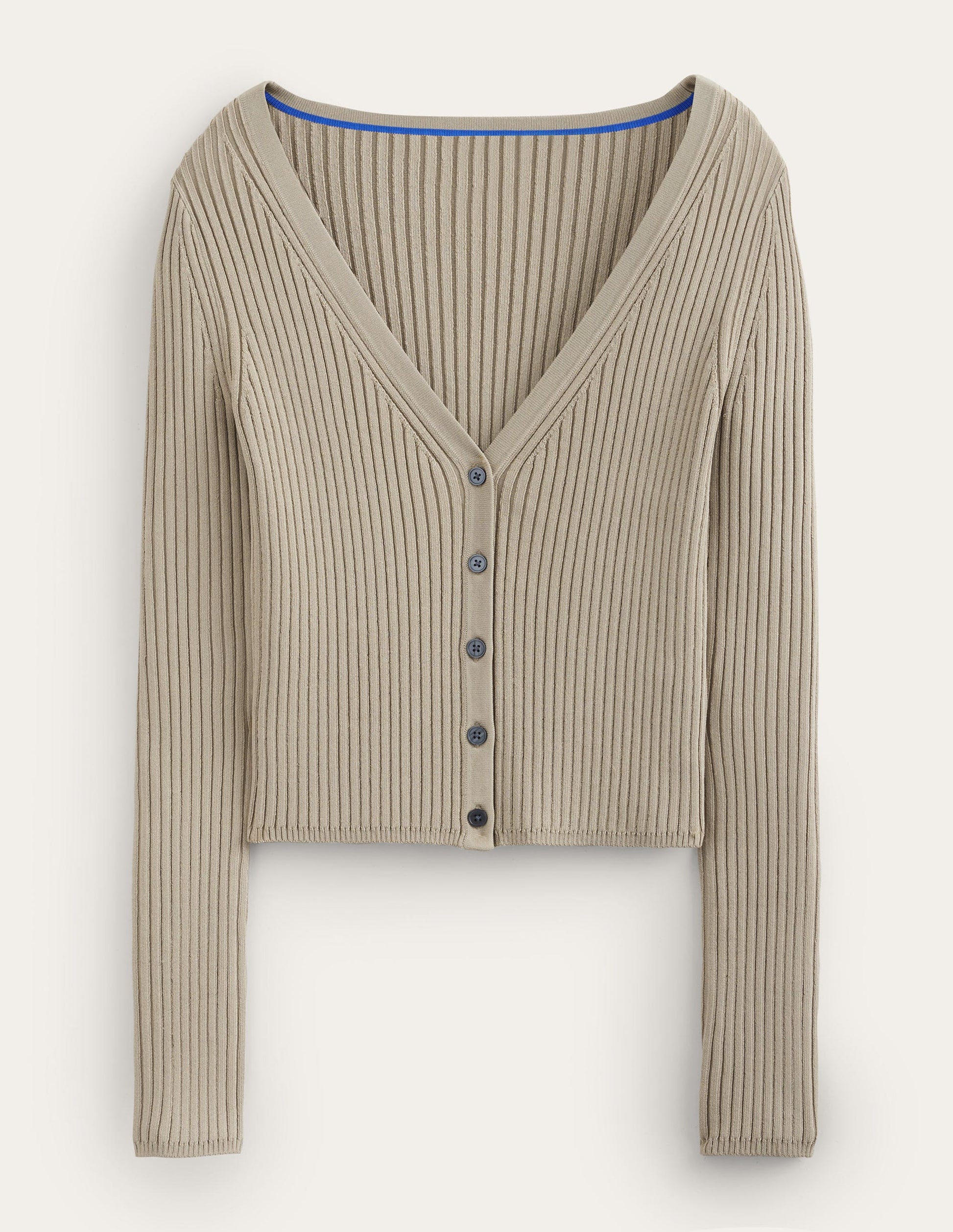 Cropped Wide Neck Rib Cardigan-Stone-5