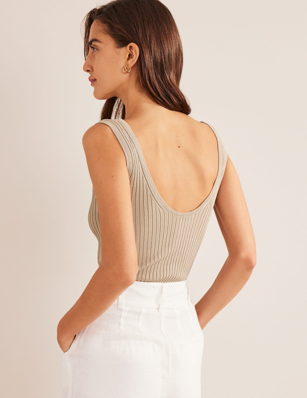 Cropped Wide Neck Rib Cardigan-Stone - Image 3