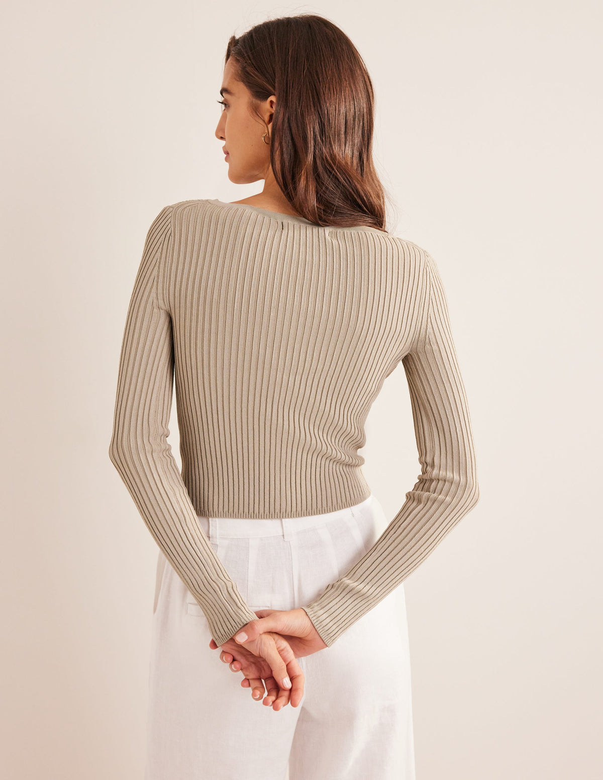 Cropped Scoop Ribbed Vest-Stone - Image 3