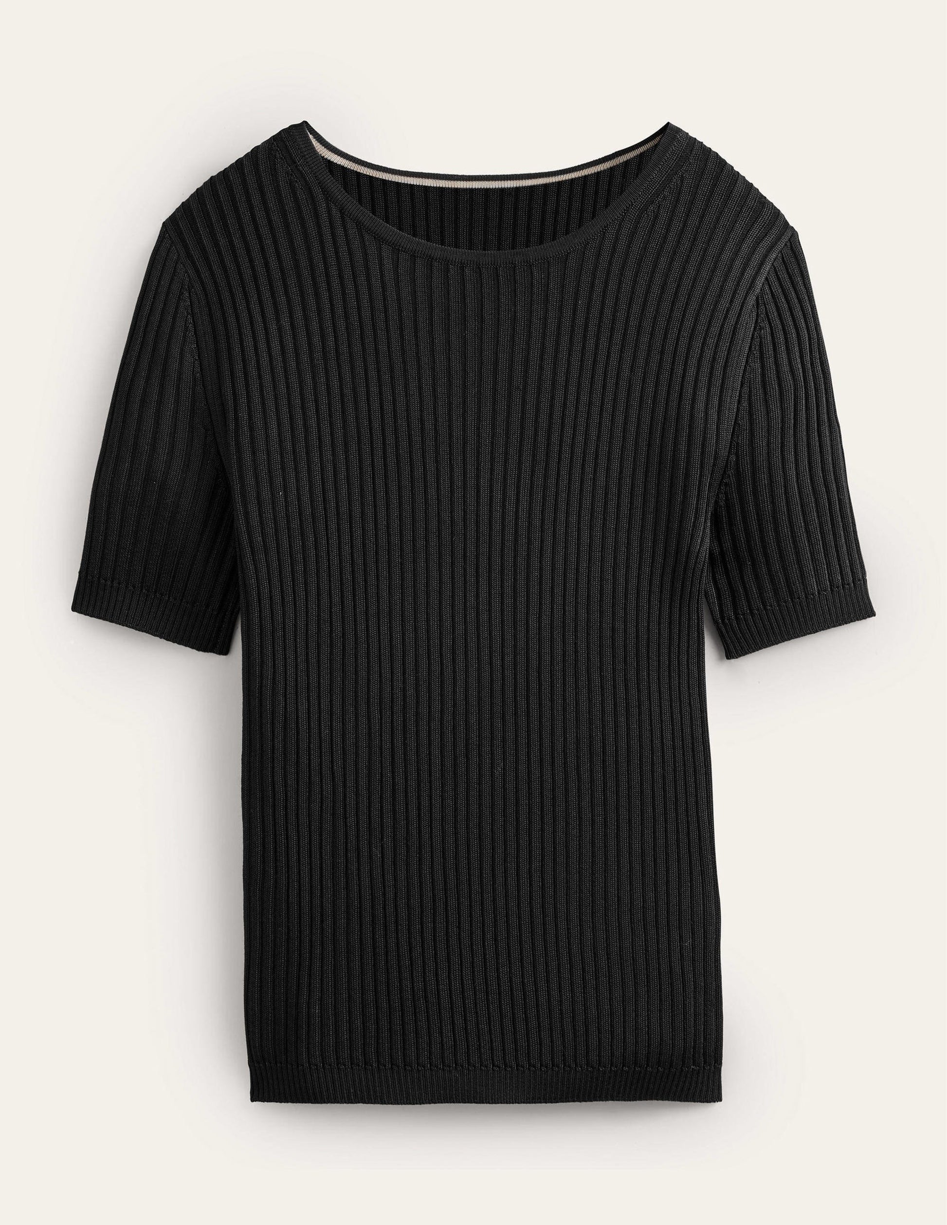 Ribbed Knitted T-Shirt-Black-5