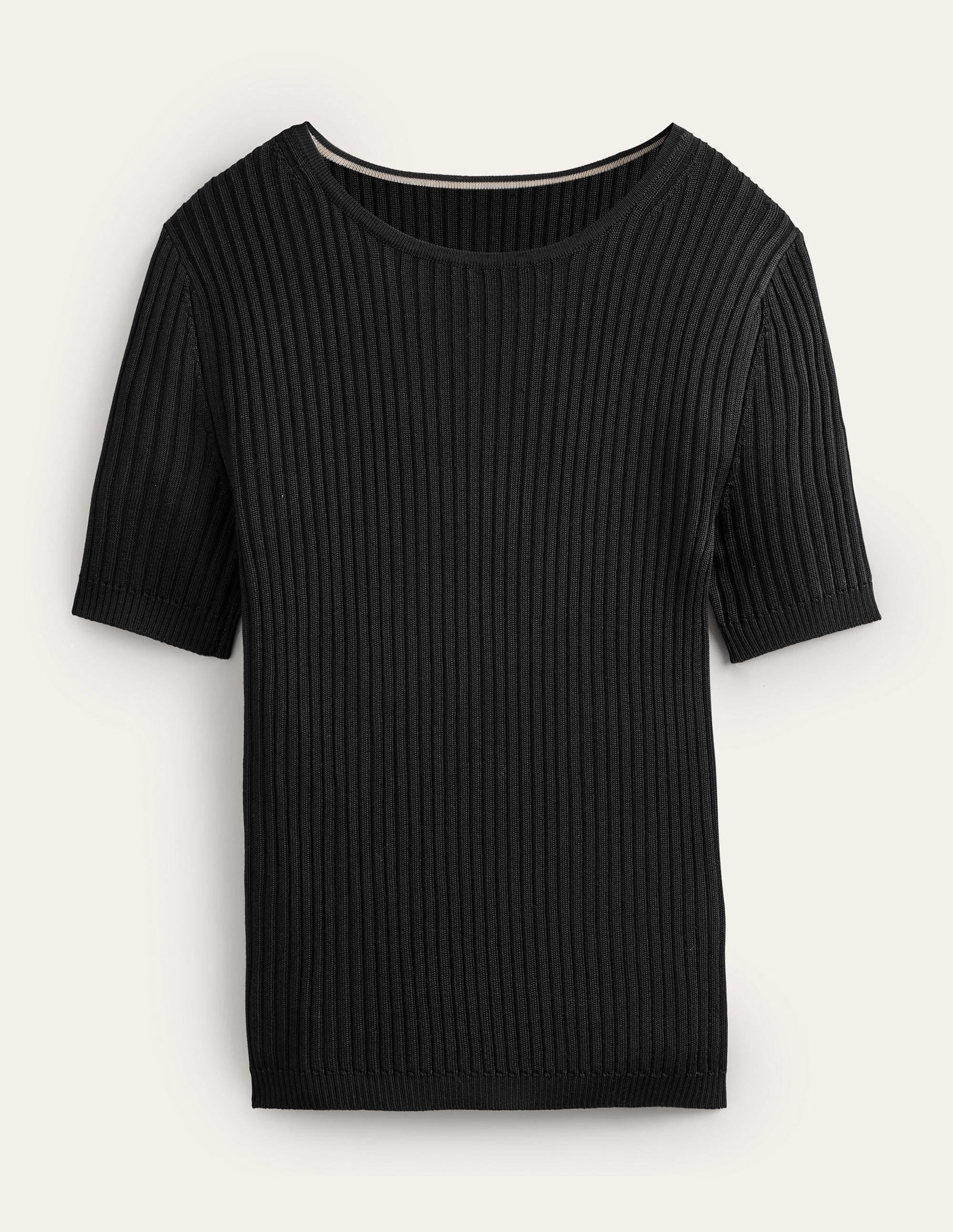 Ribbed Knitted T-Shirt-Black - Image 5