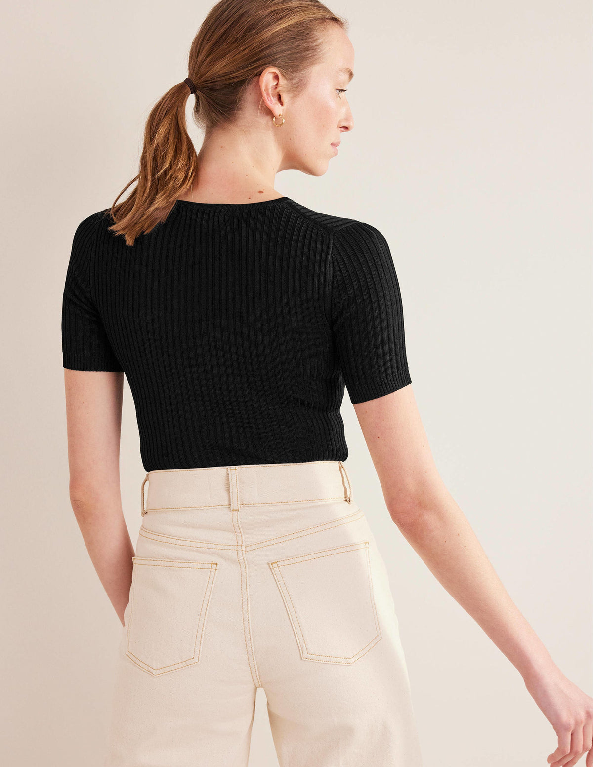 Ribbed Knitted T-Shirt-Black - Image 3