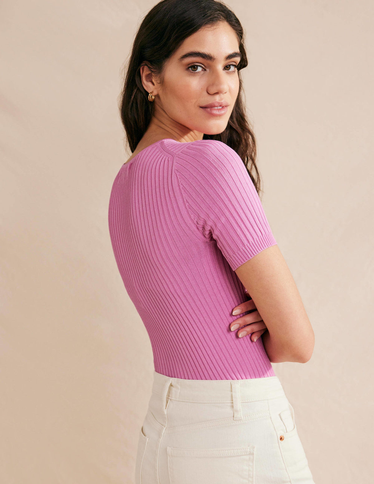 Ribbed Knitted T-Shirt-Pink Lemonade-3