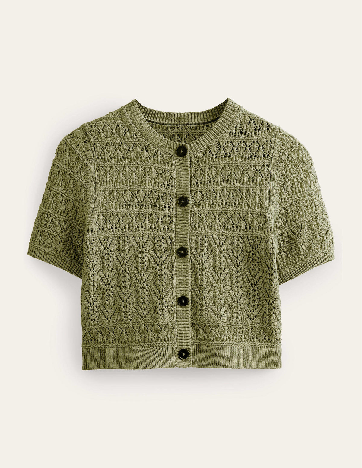 Pointelle Crew Neck Cardigan-Spruce Green-5