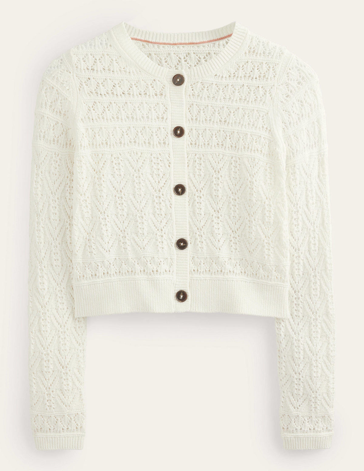 Pointelle Cotton Cardigan-Warm Ivory - Image 6