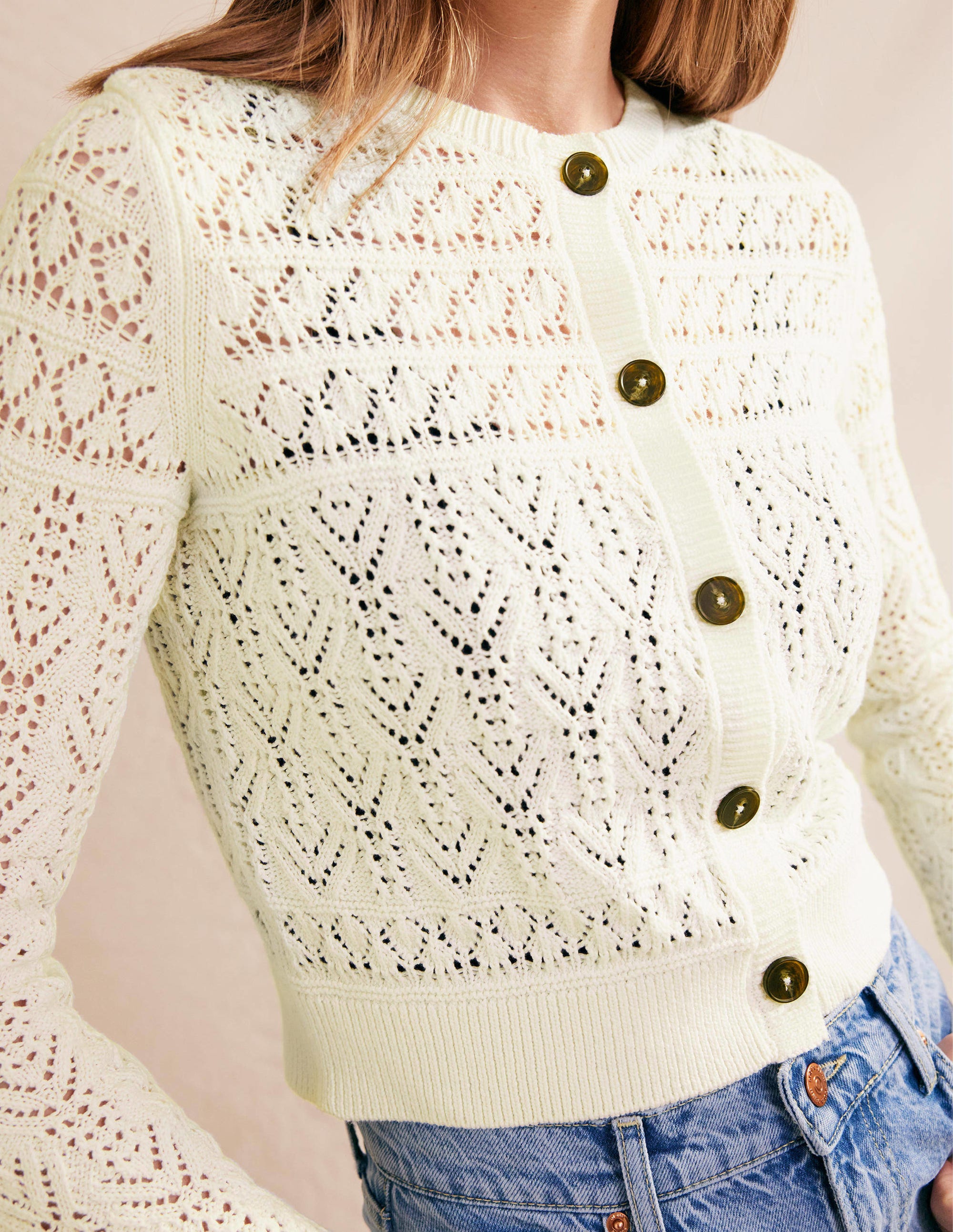 Pointelle Cotton Cardigan-Warm Ivory - Image 2