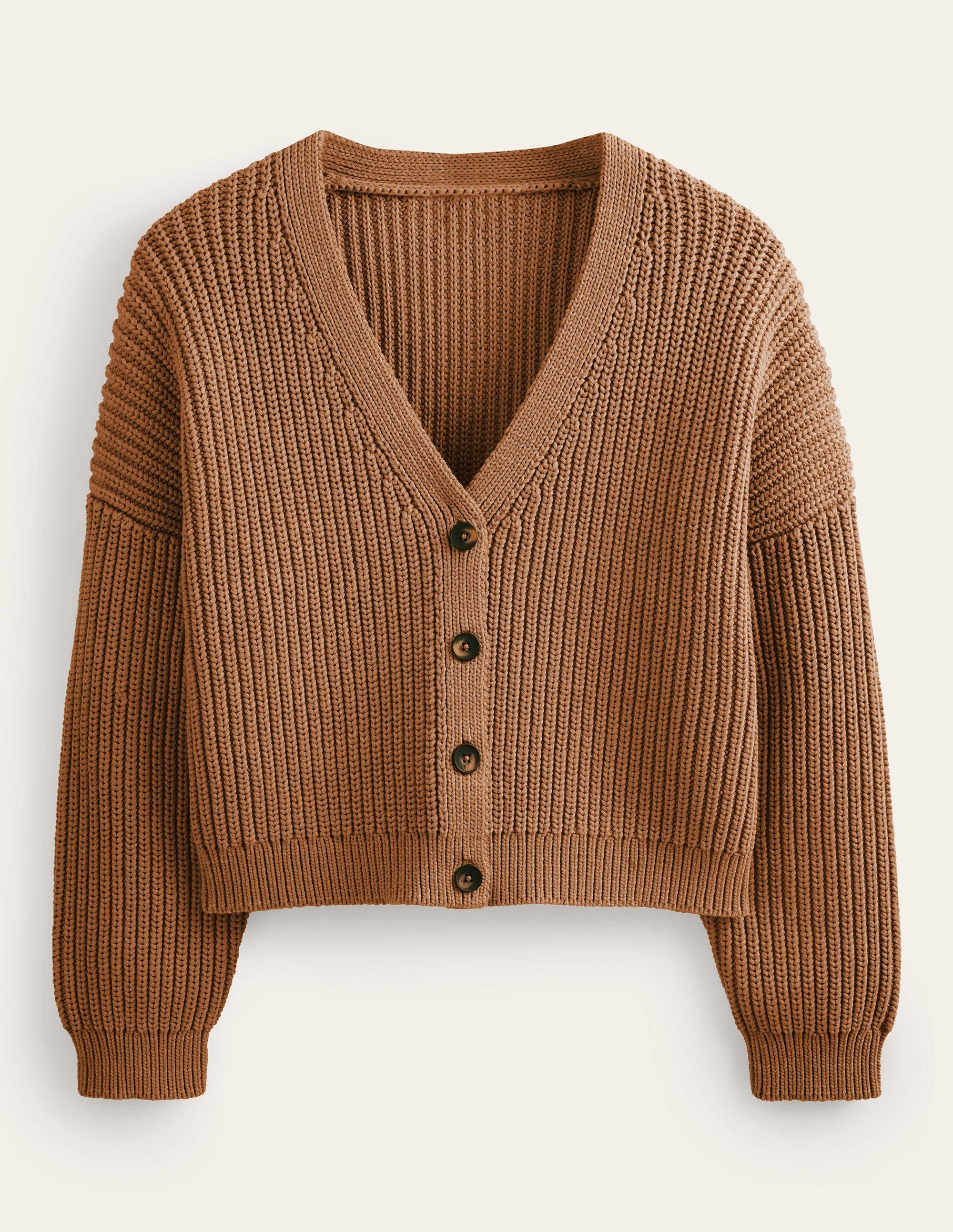 Oversized Ribbed Cardigan-Camel Melange - Image 5