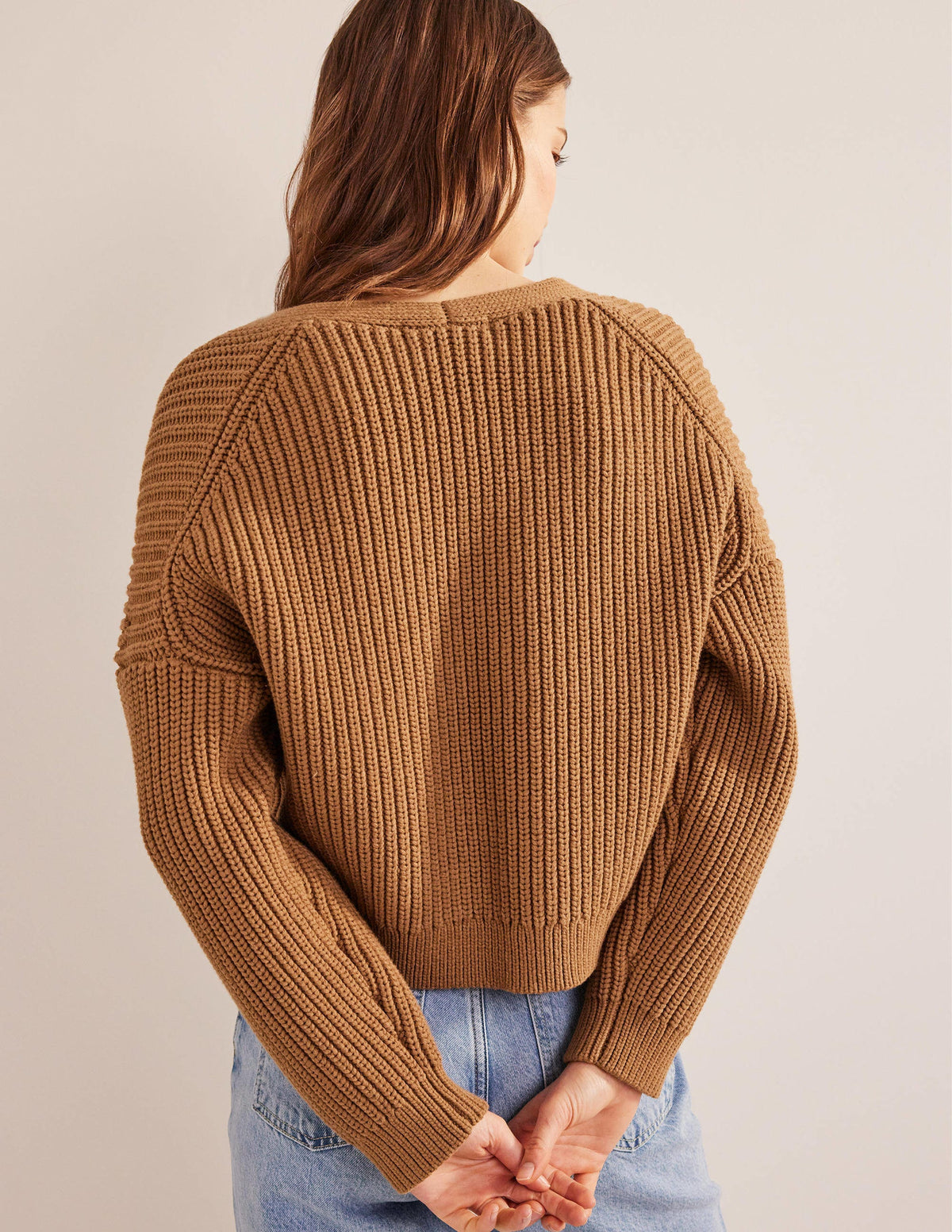 Oversized Ribbed Cardigan-Camel Melange-3