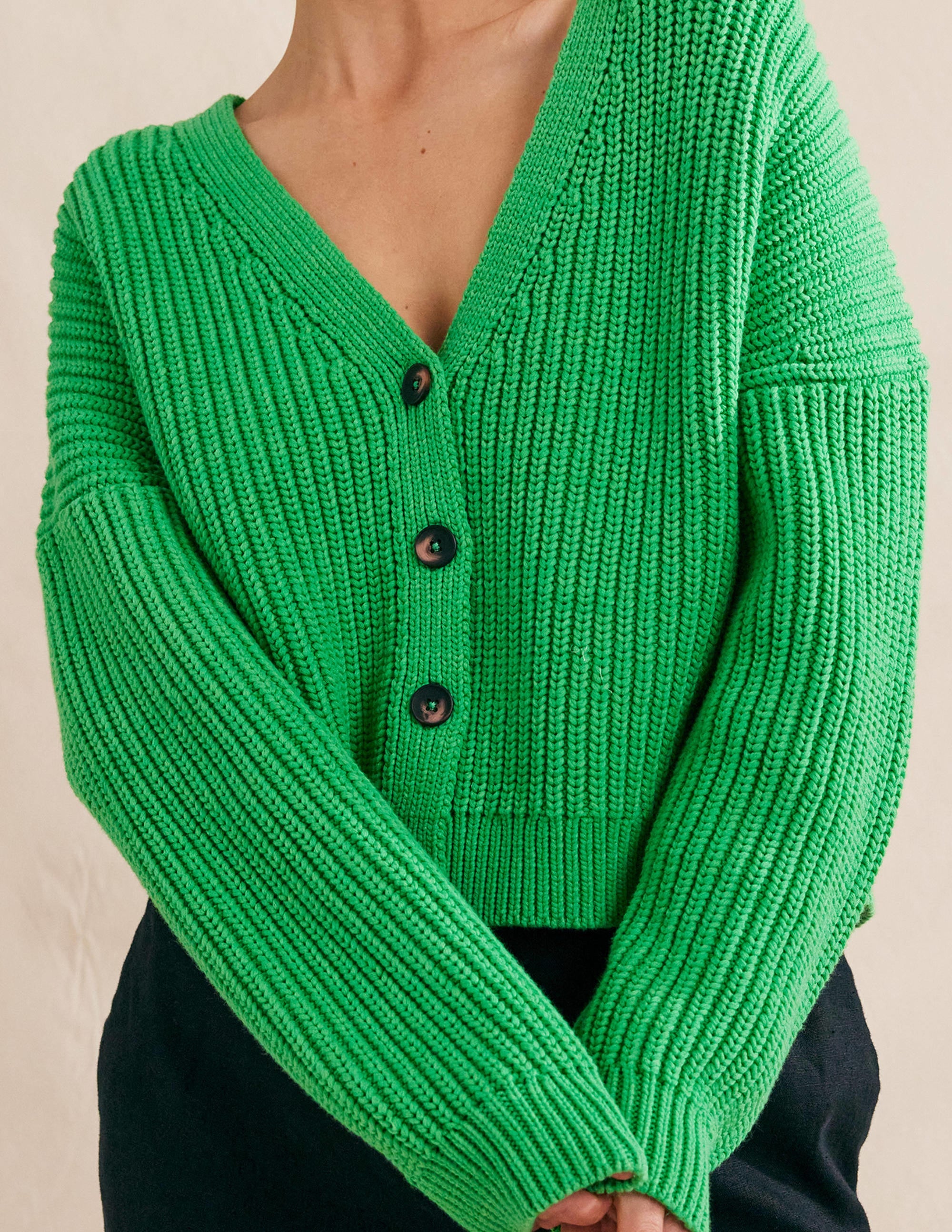 Oversized Ribbed Cardigan-Bright Green - Image 2