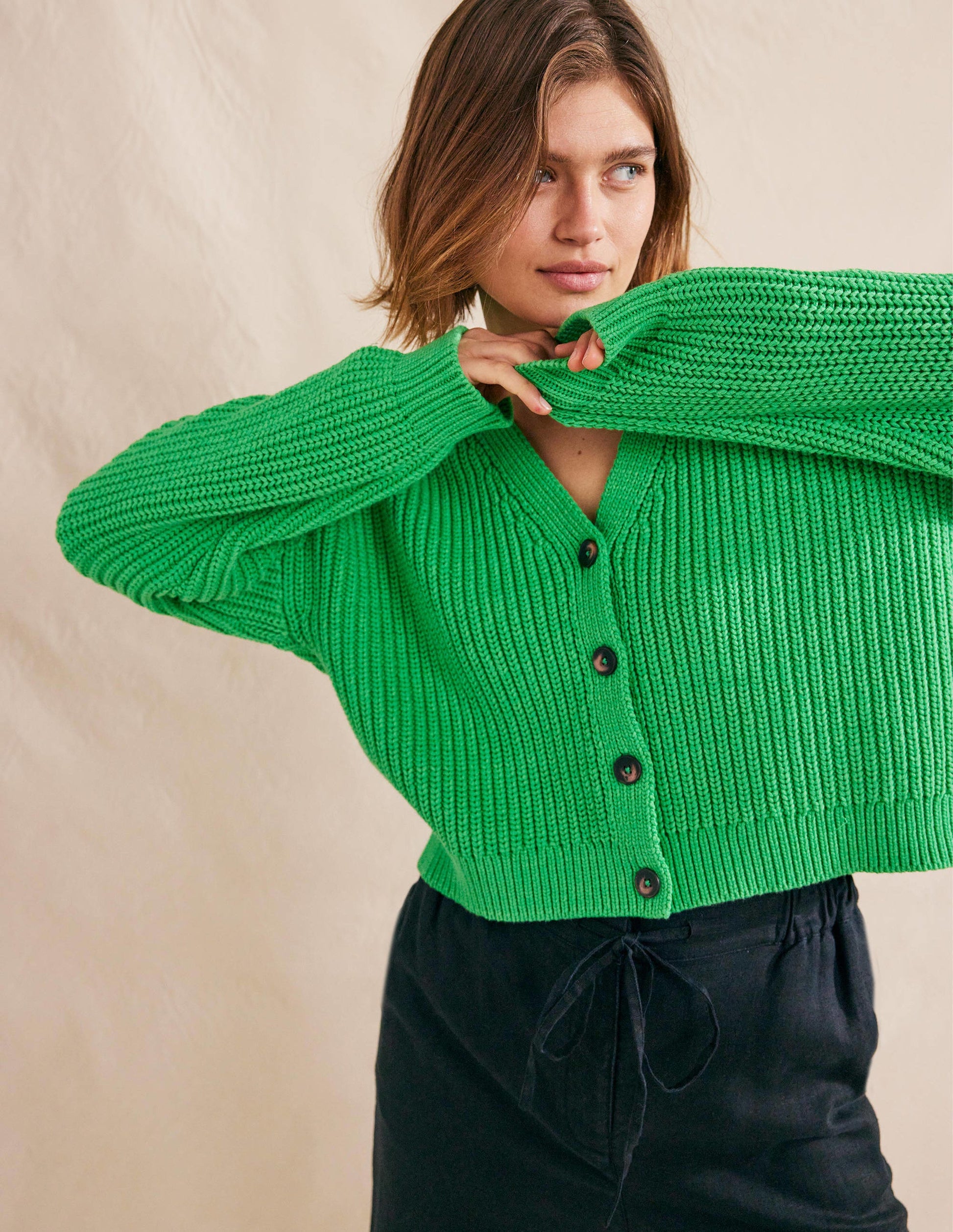 Oversized Ribbed Cardigan-Bright Green-4