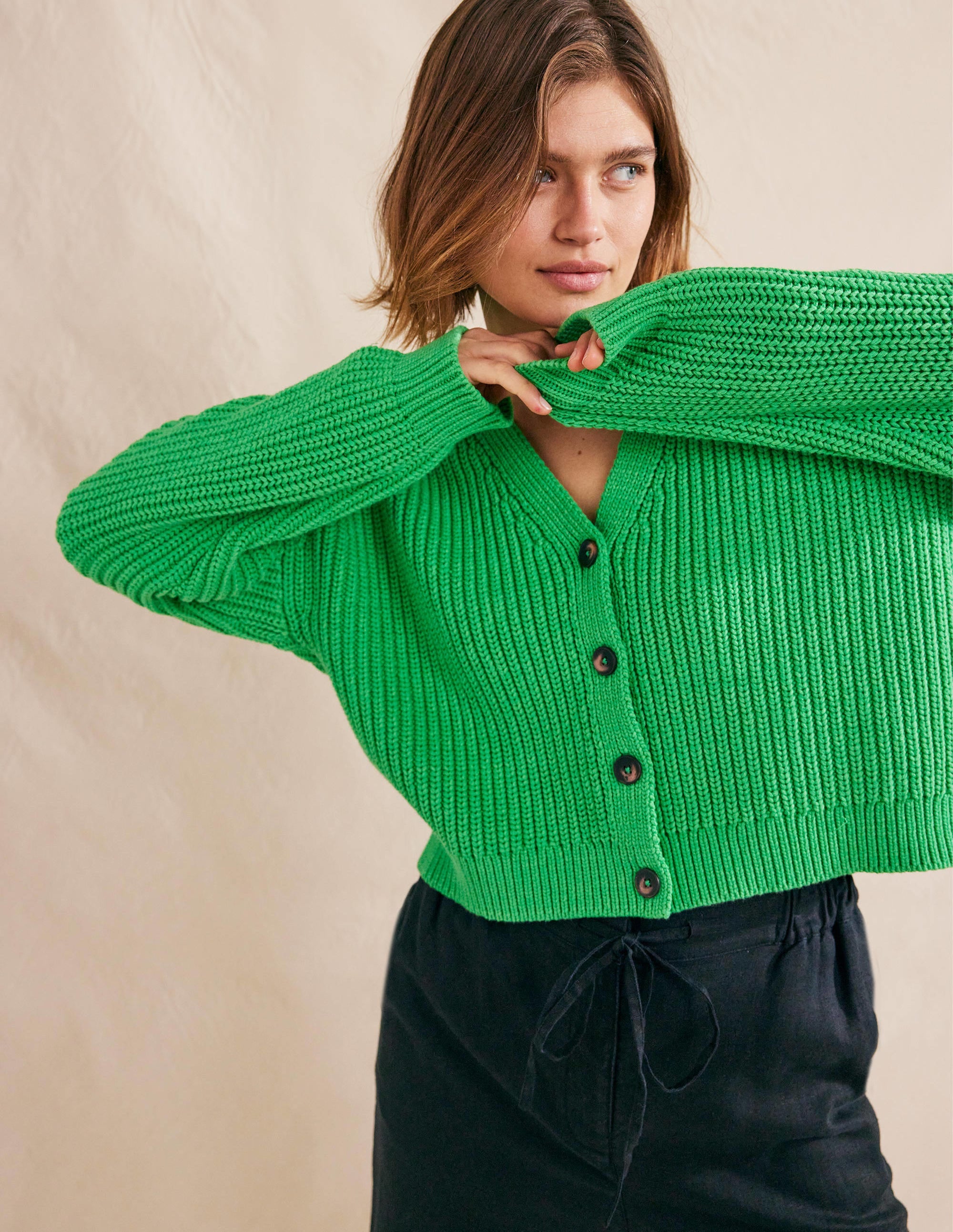 Oversized Ribbed Cardigan-Bright Green - Image 4
