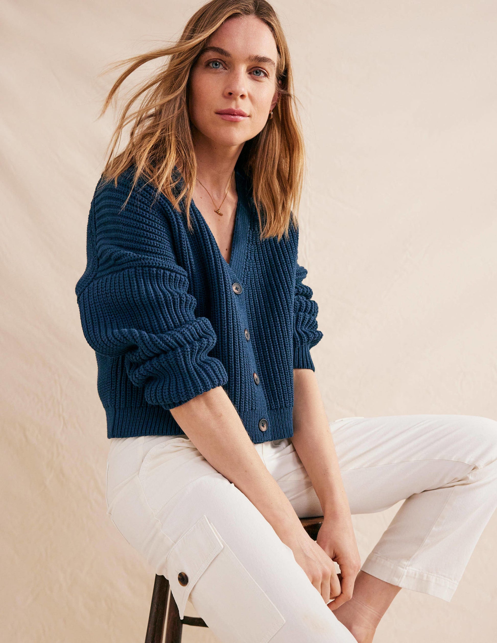 Oversized Ribbed Cardigan-Navy-1