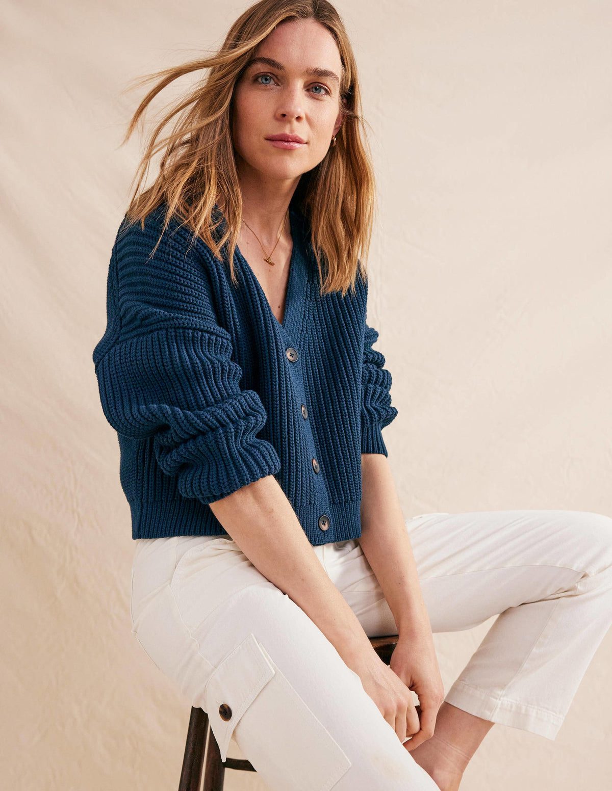 Oversized Ribbed Cardigan-Navy - Image 1