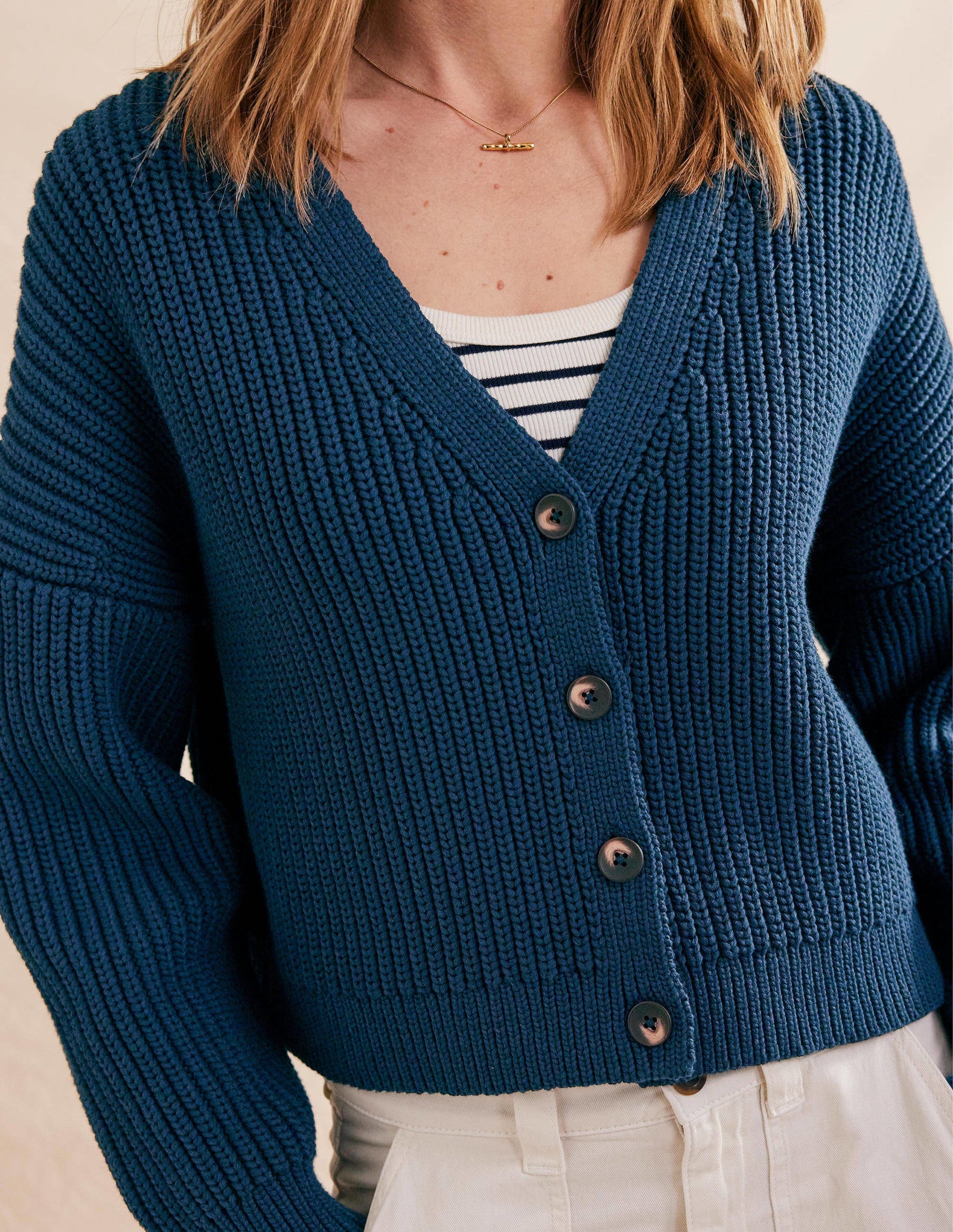 Oversized Ribbed Cardigan-Navy-2
