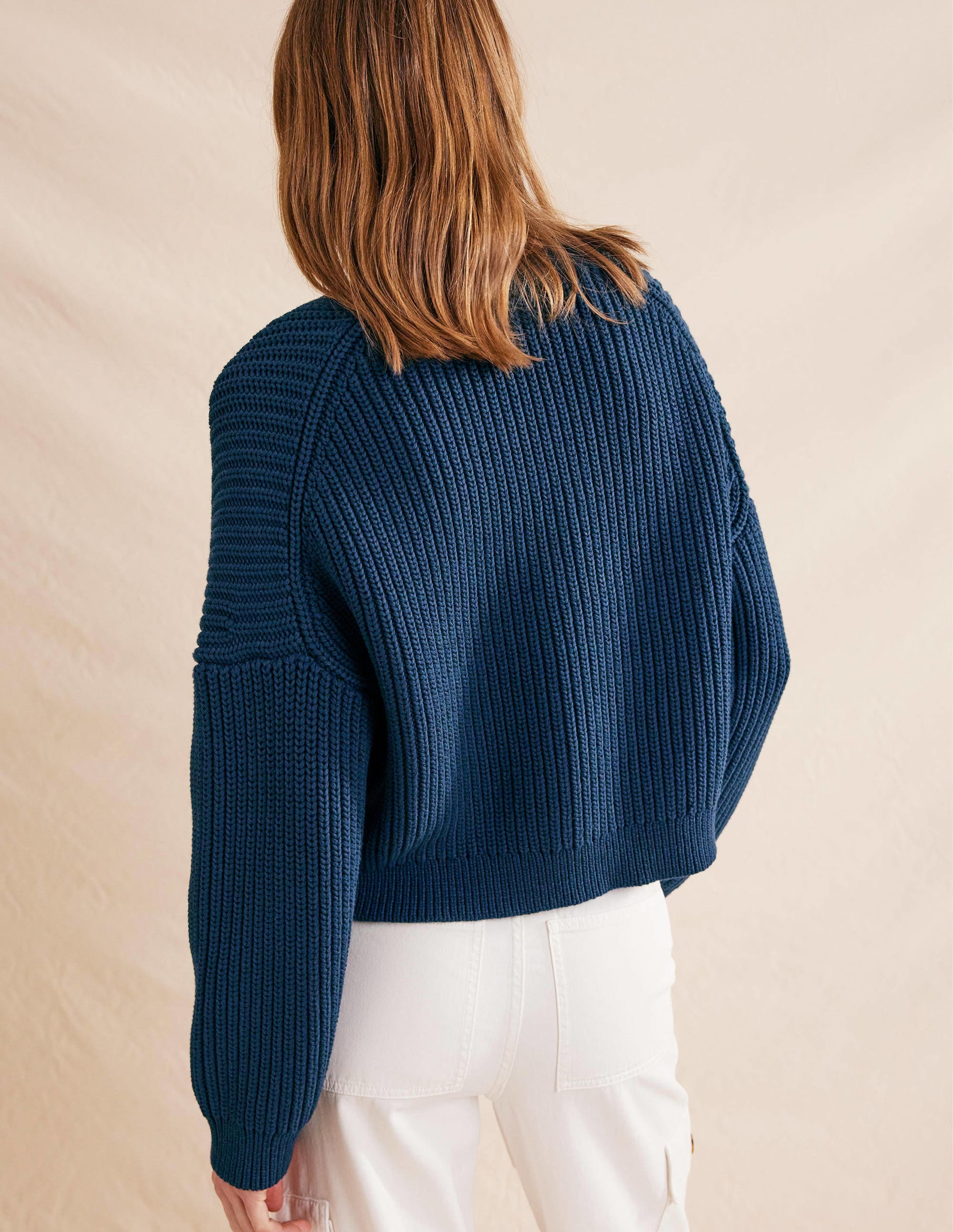 Oversized Ribbed Cardigan-Navy - Image 3