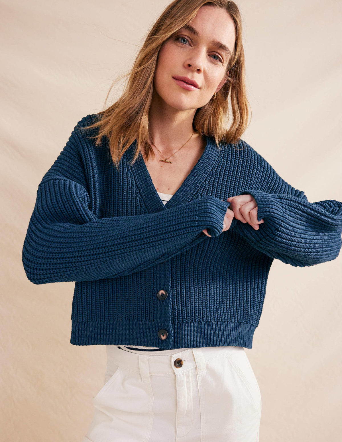 Oversized Ribbed Cardigan-Navy - Image 4