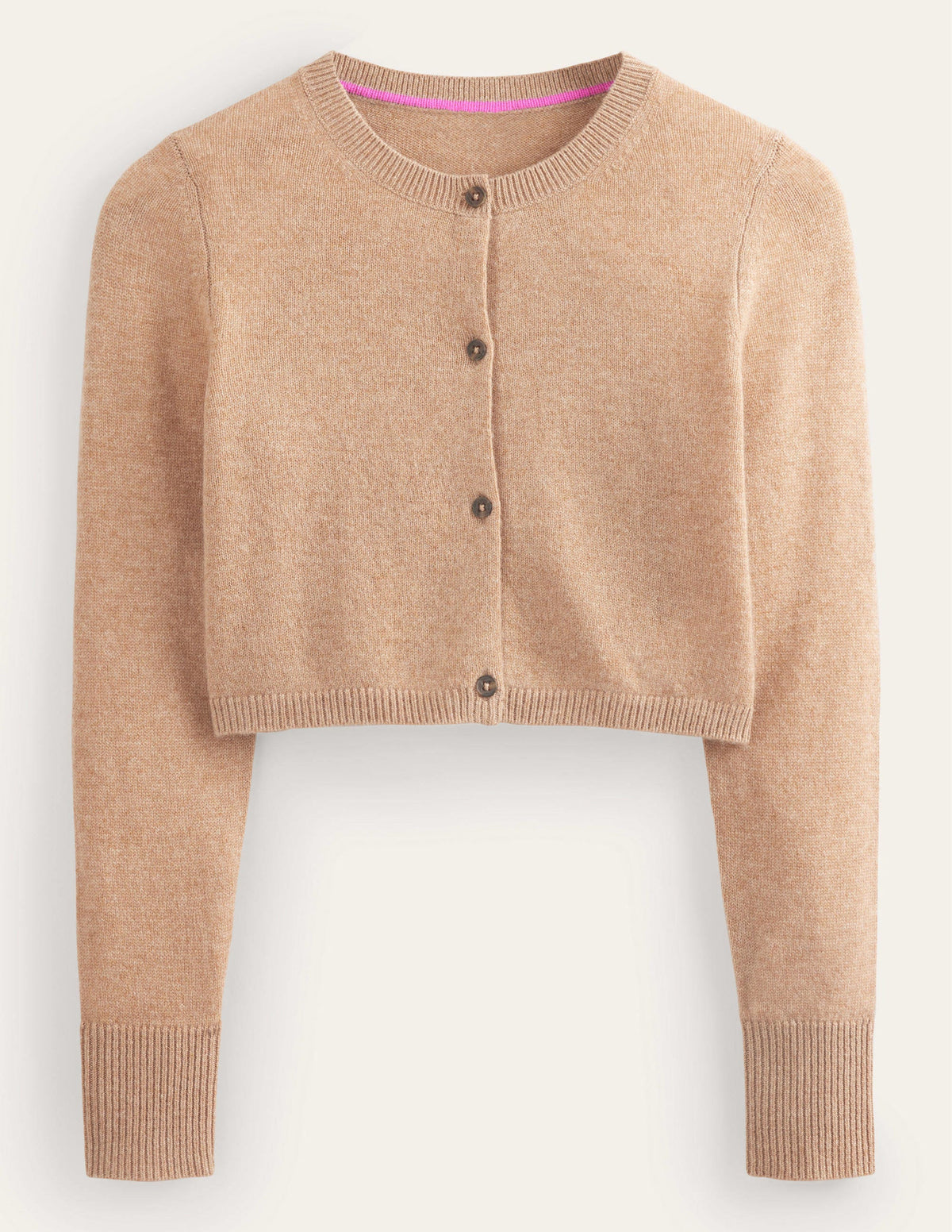 Cropped Cashmere Cardigan-Camel Melange - Image 6
