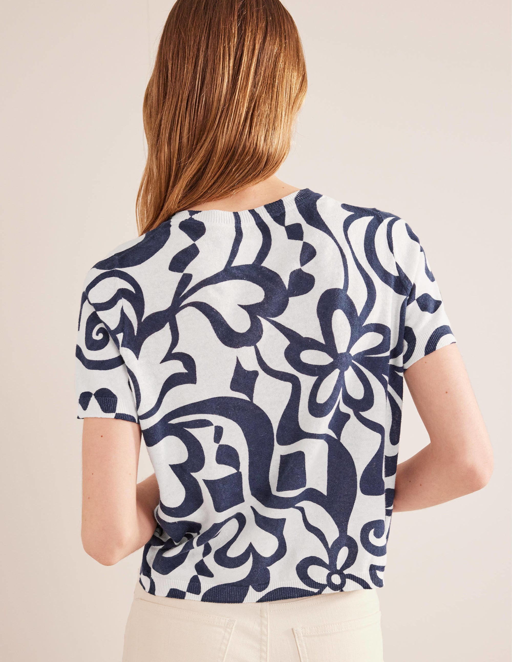 Printed Beach Cardigan-Ink Pot, Ivory Bloom Azure - Image 3
