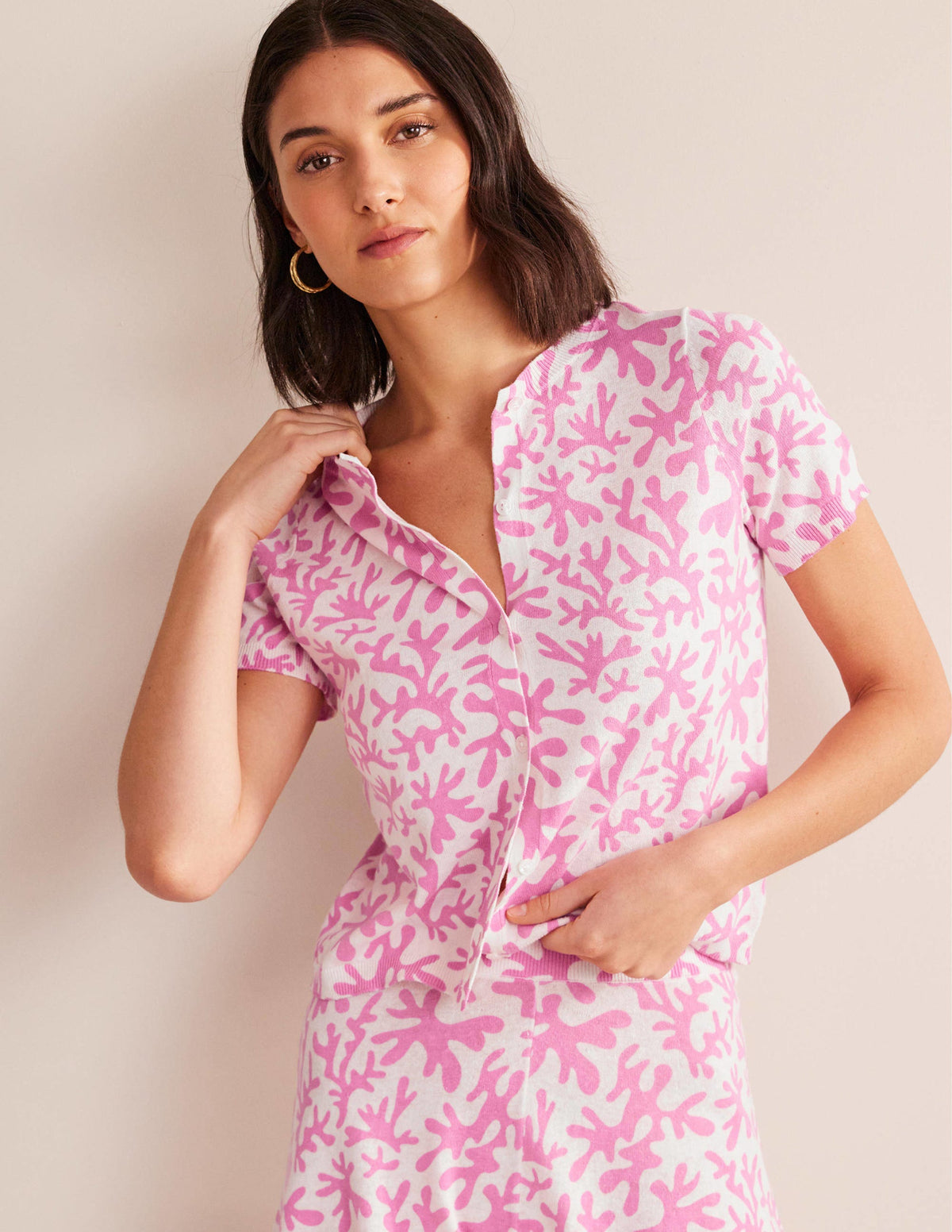 Printed Beach Cardigan-Plum Blossom, Abstract Foliage - Image 1