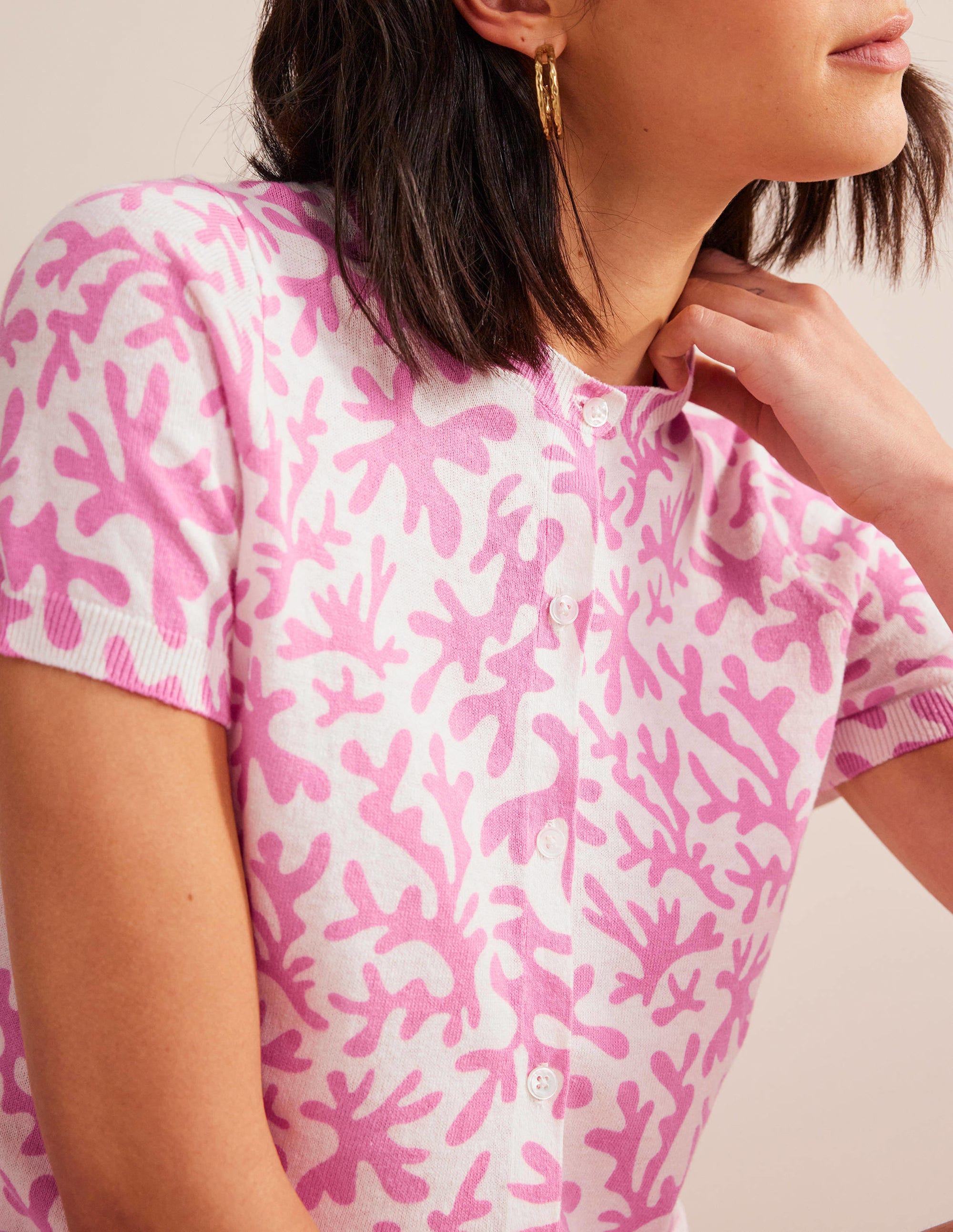 Printed Beach Cardigan-Plum Blossom, Abstract Foliage - Image 2