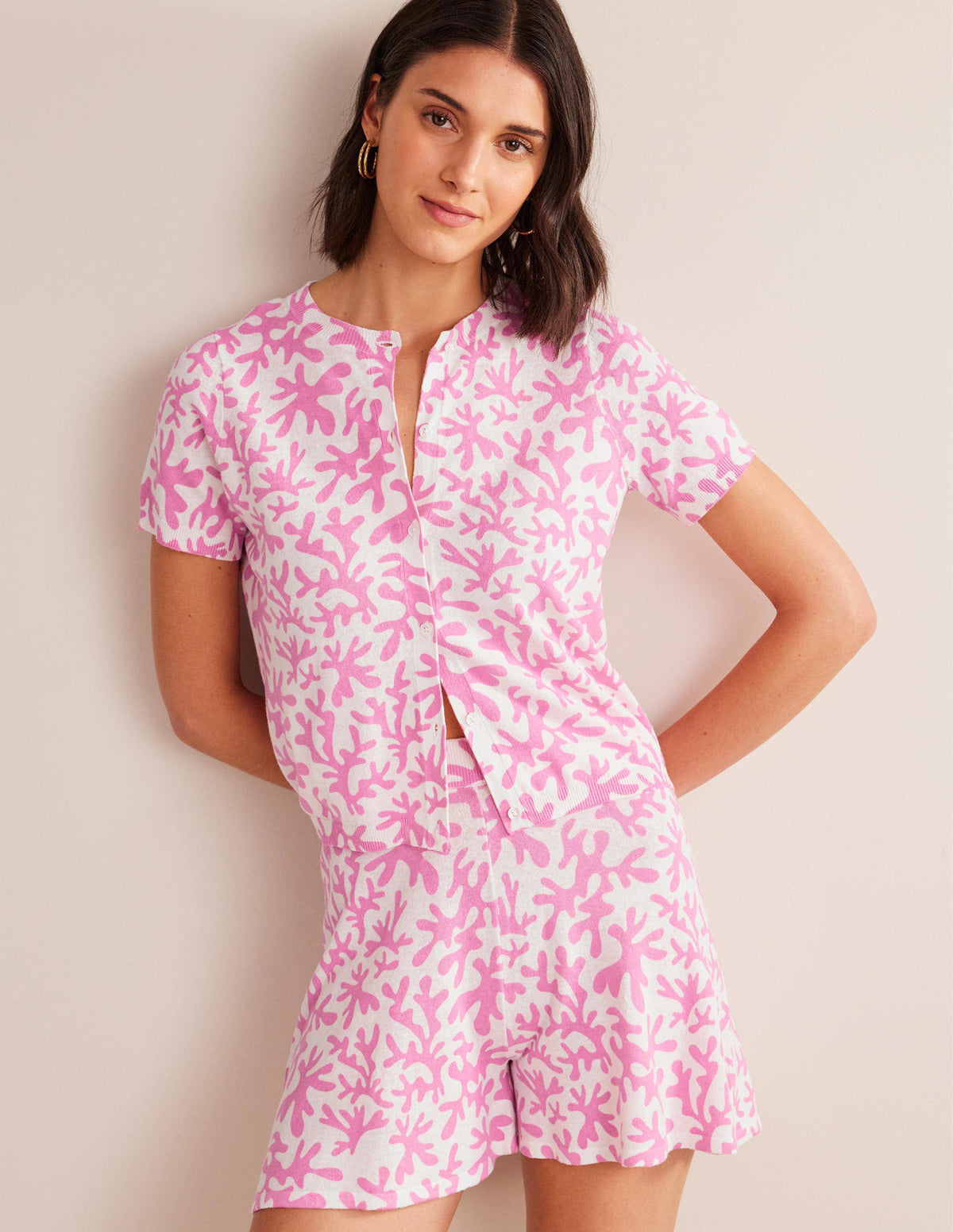 Printed Beach Cardigan-Plum Blossom, Abstract Foliage - Image 4