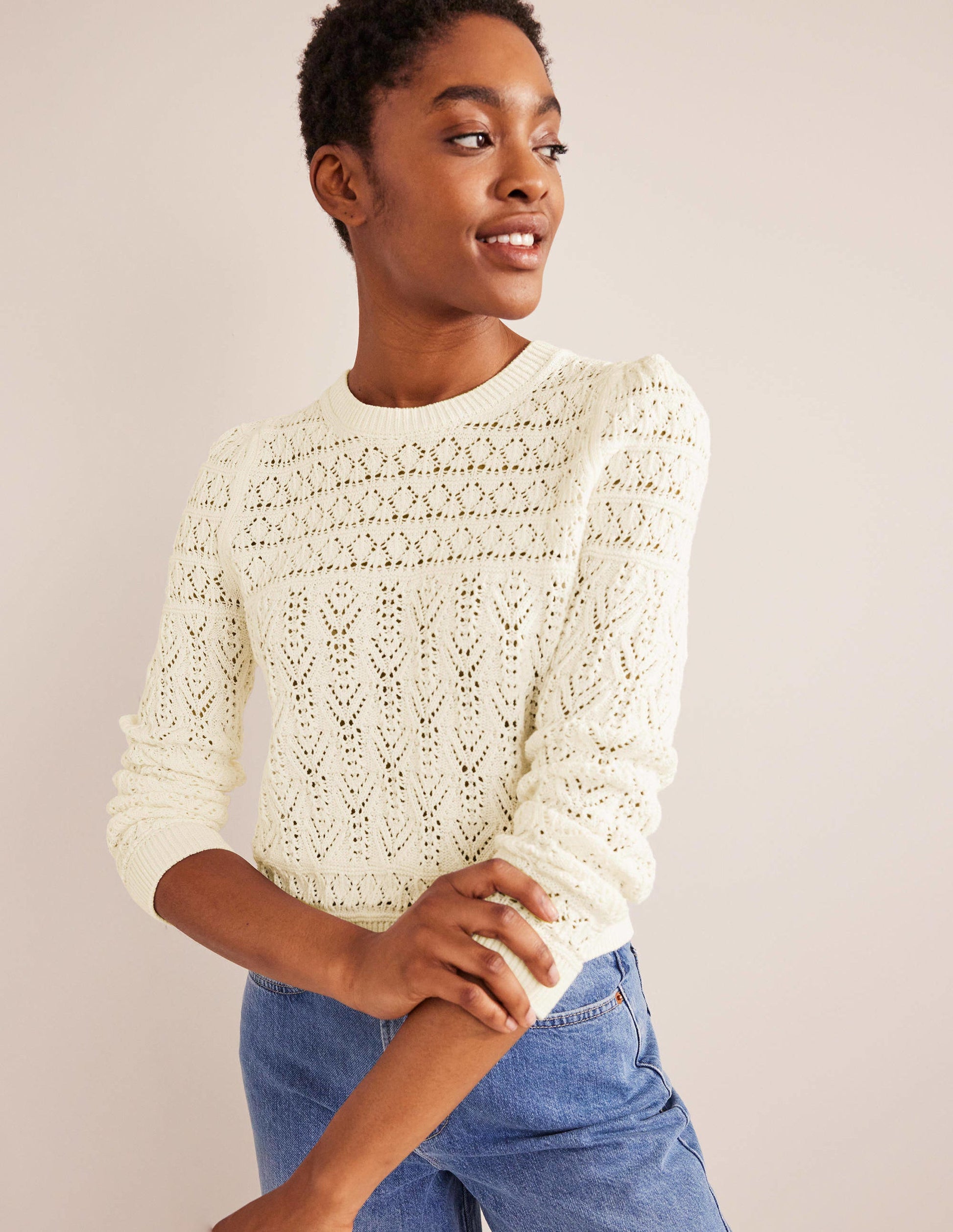 Pointelle Cotton Sweater-Warm Ivory-1