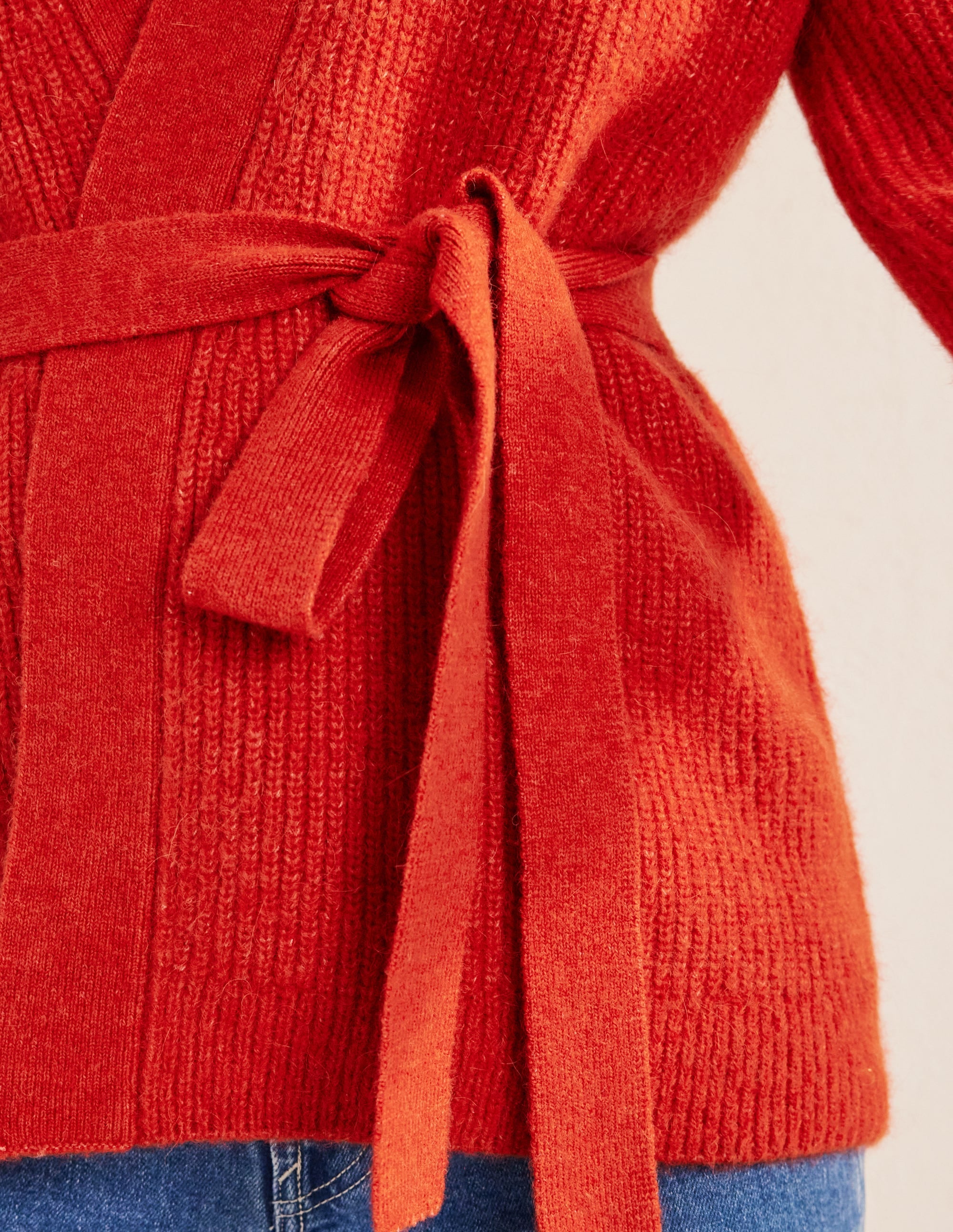 Fluffy Belted Cardigan-Tomato - Image 2