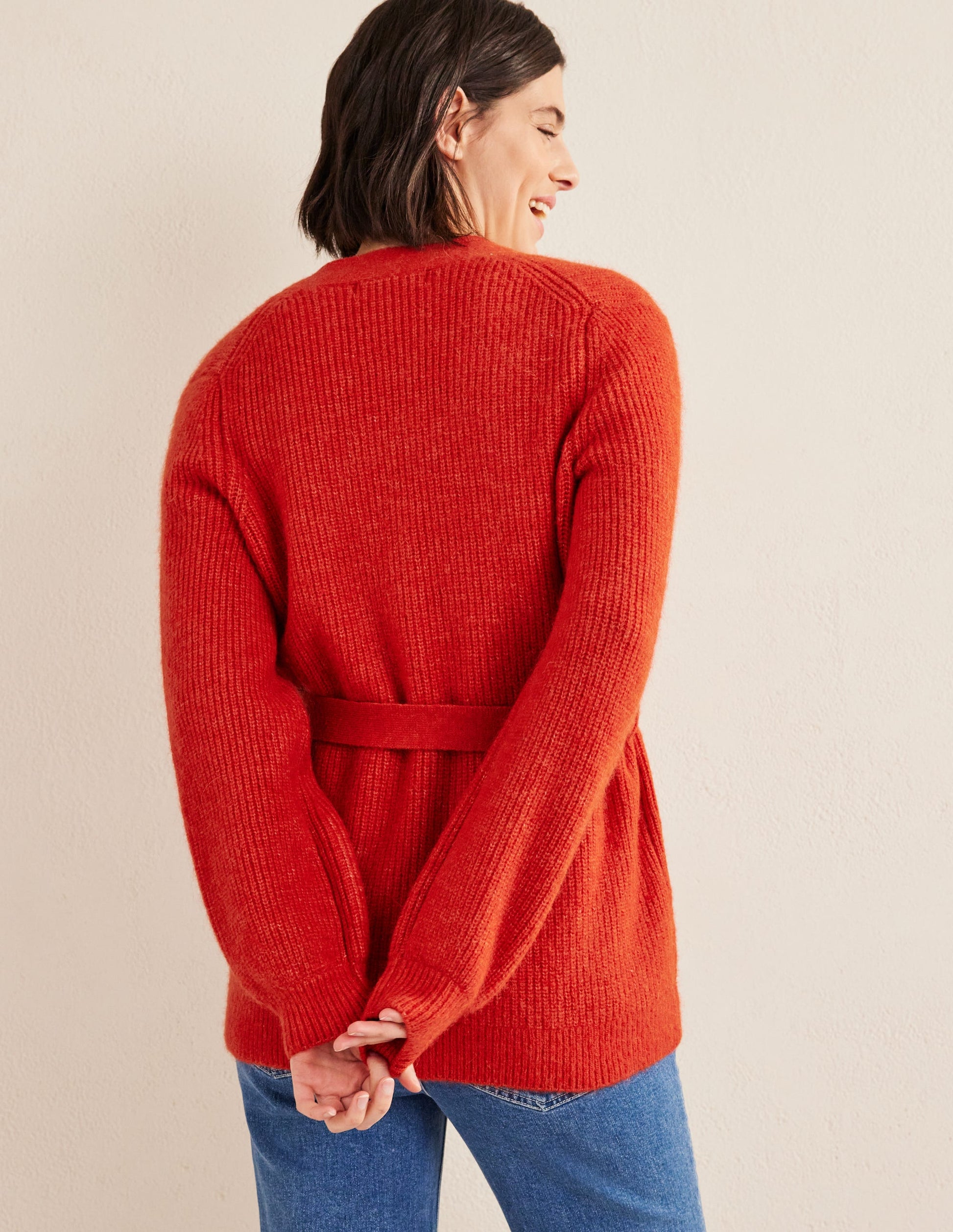 Fluffy Belted Cardigan-Tomato-3