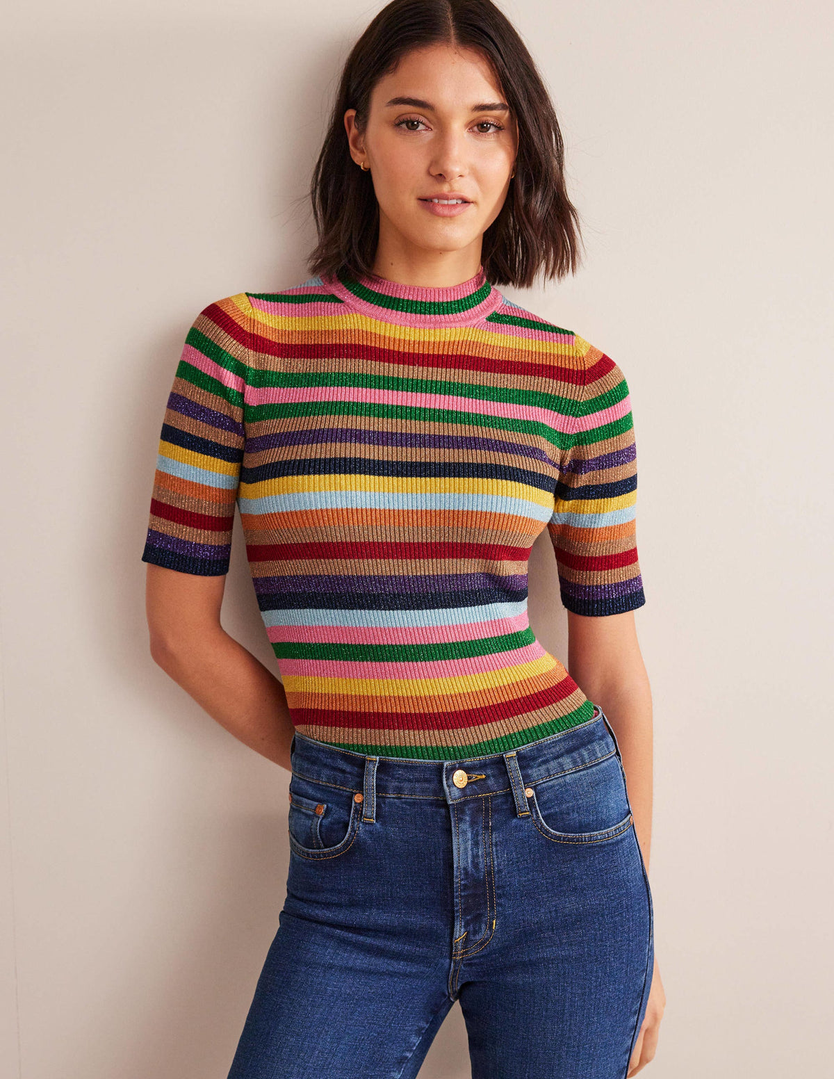 Sparkle High Neck Top-Sparkle Multi Stripe-1