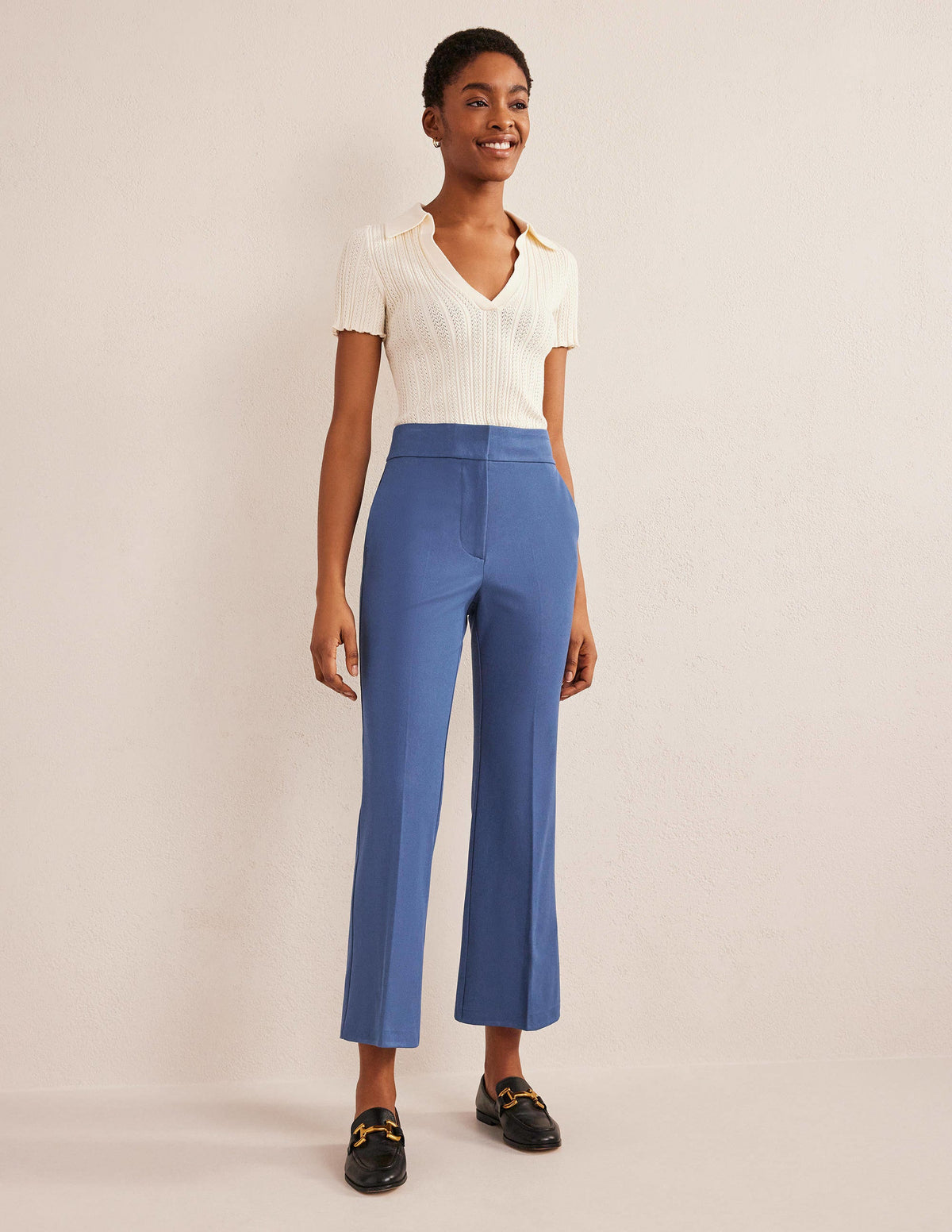 Bi-Stretch Crop Flare Pants-True Blue - Image 1