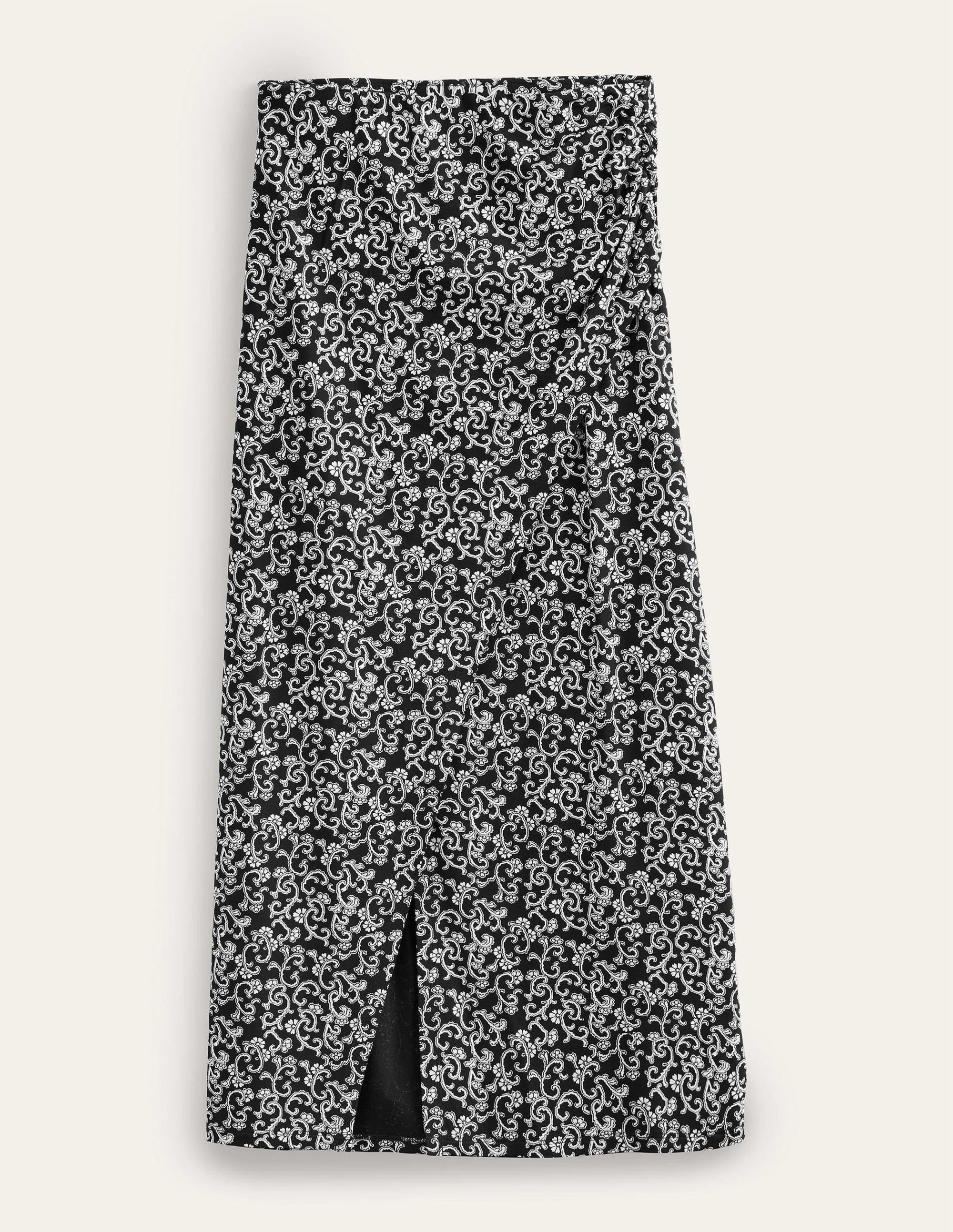 Side Split Jersey Midi Skirt-Black, Abstract Vine - Image 7