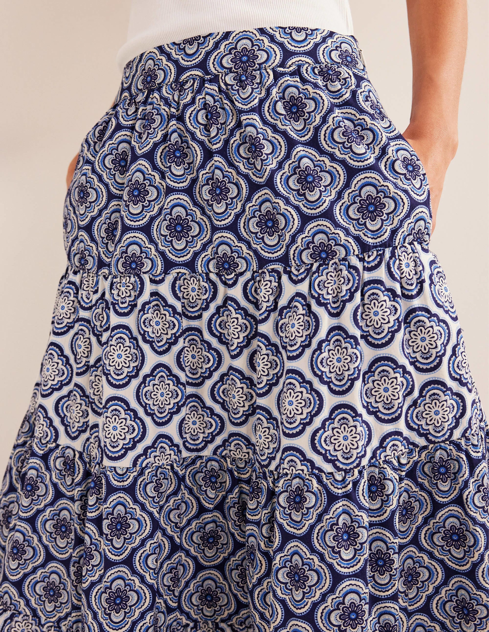 Tiered Poplin Midi Skirt-Heavenly Blue, Botanic Blush - Image 2